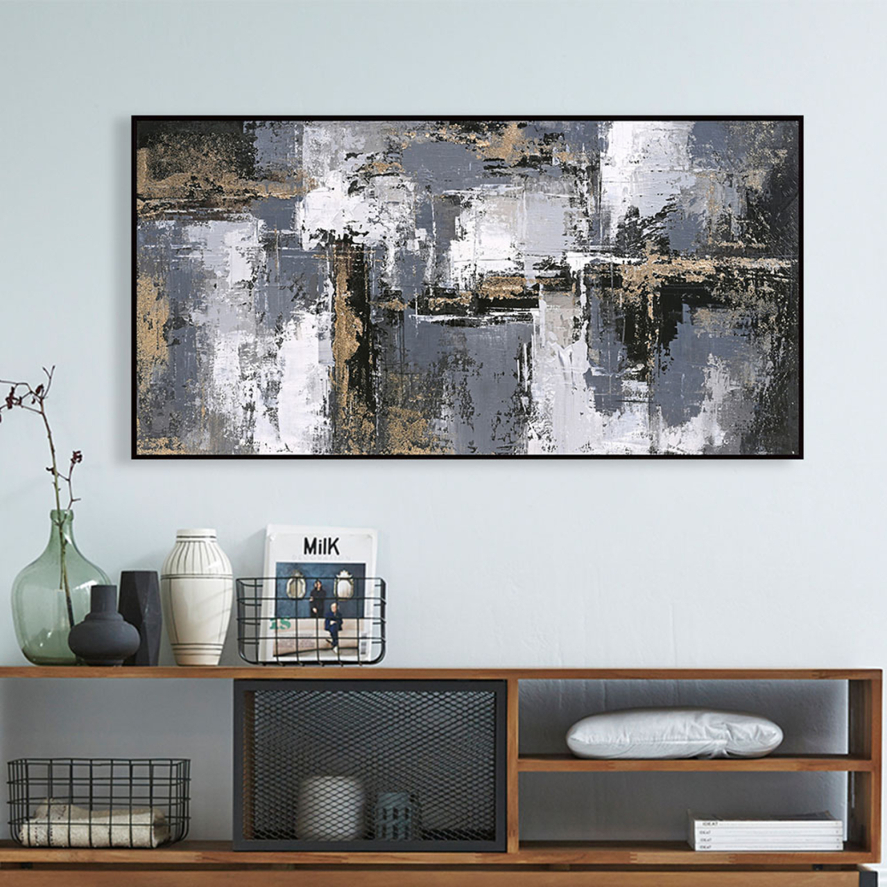 WALL PAINTING SEDIMENT HM4576 BLACK PS FRAME-CANVAS 142x4.5x72Hcm. [3]