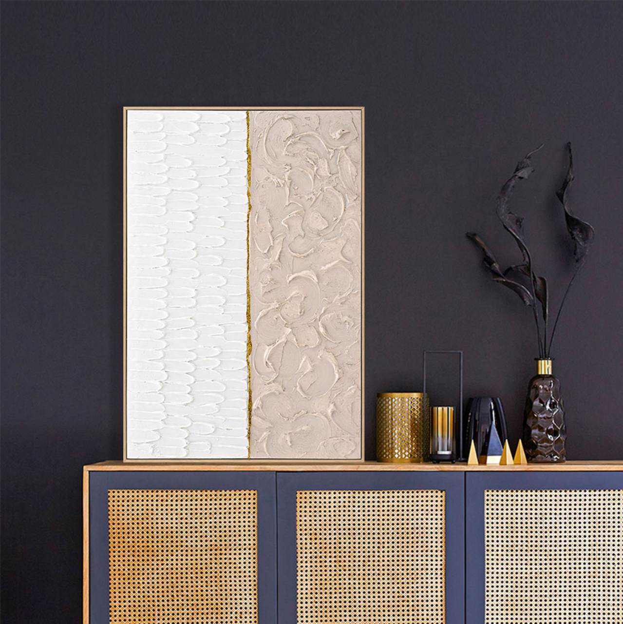 WALL PAINTING SHON HM4558 WITH BEIGE PS FRAME-CANVAS IN BEIGE and WHITE 62x4,5x92Hcm. [3]