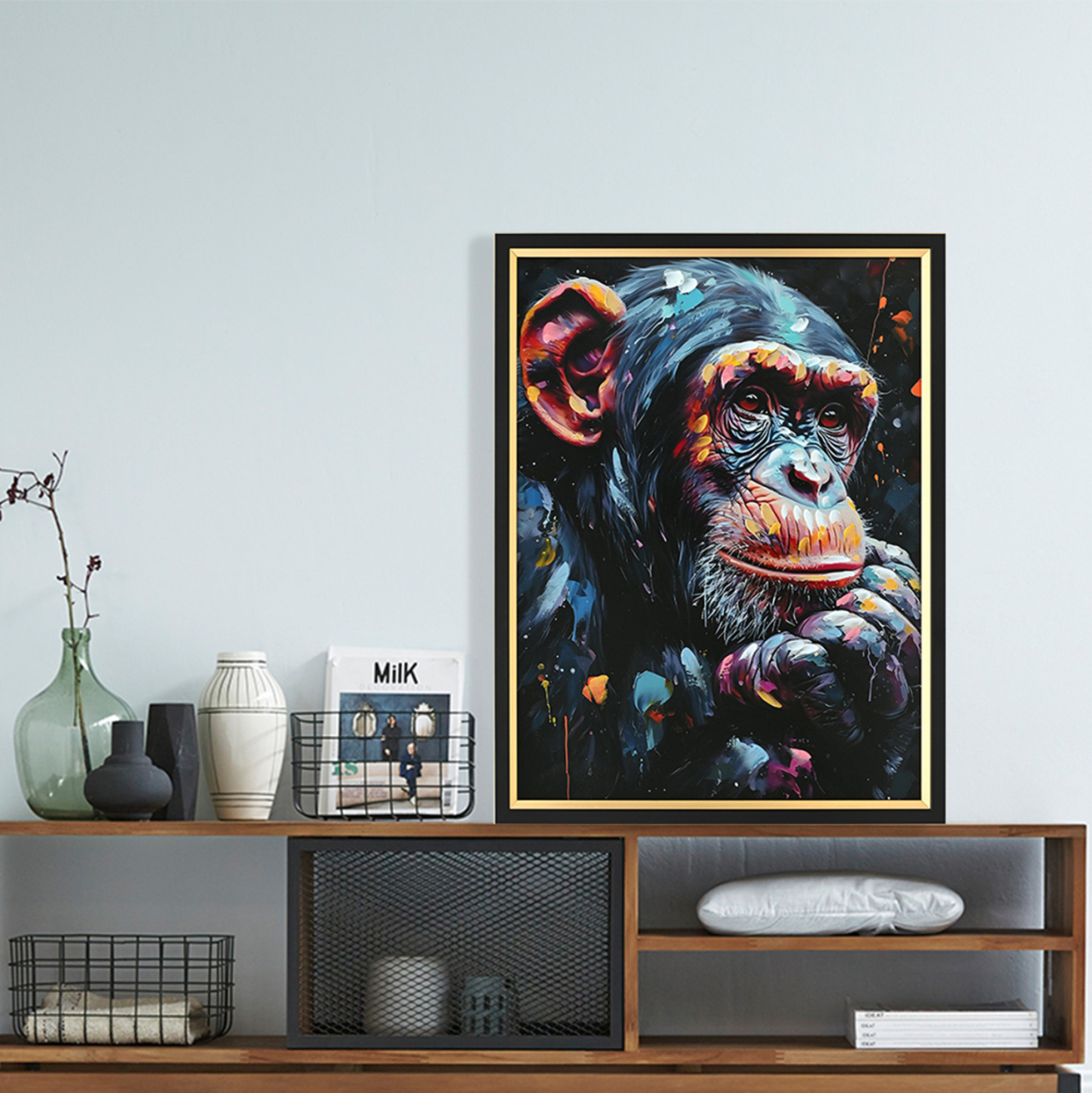 WALL PAINTING SIMIA HM4563 BLACK PS FRAME-PRINTED CANVAS MONKEY 64x4.5x84Hcm. [3]