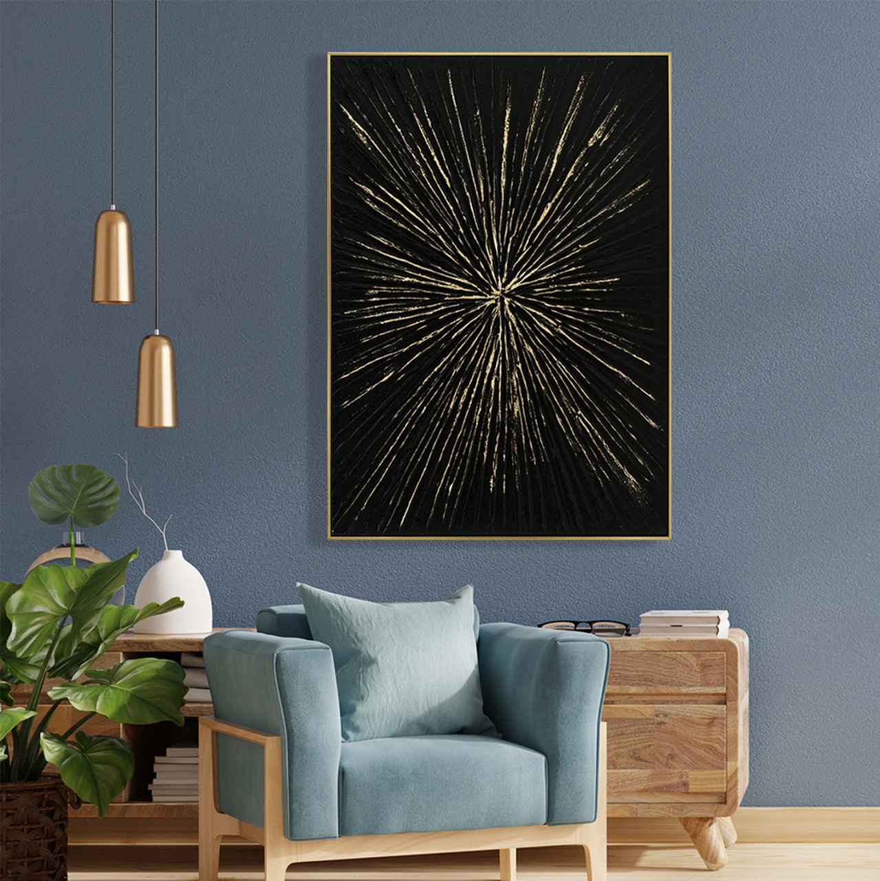 WALL PAINTING STELLON HM4549 BEIGE PS FRAME-BLACK CANVAS-HANDMADE 72x4,5x102Hcm. [3]