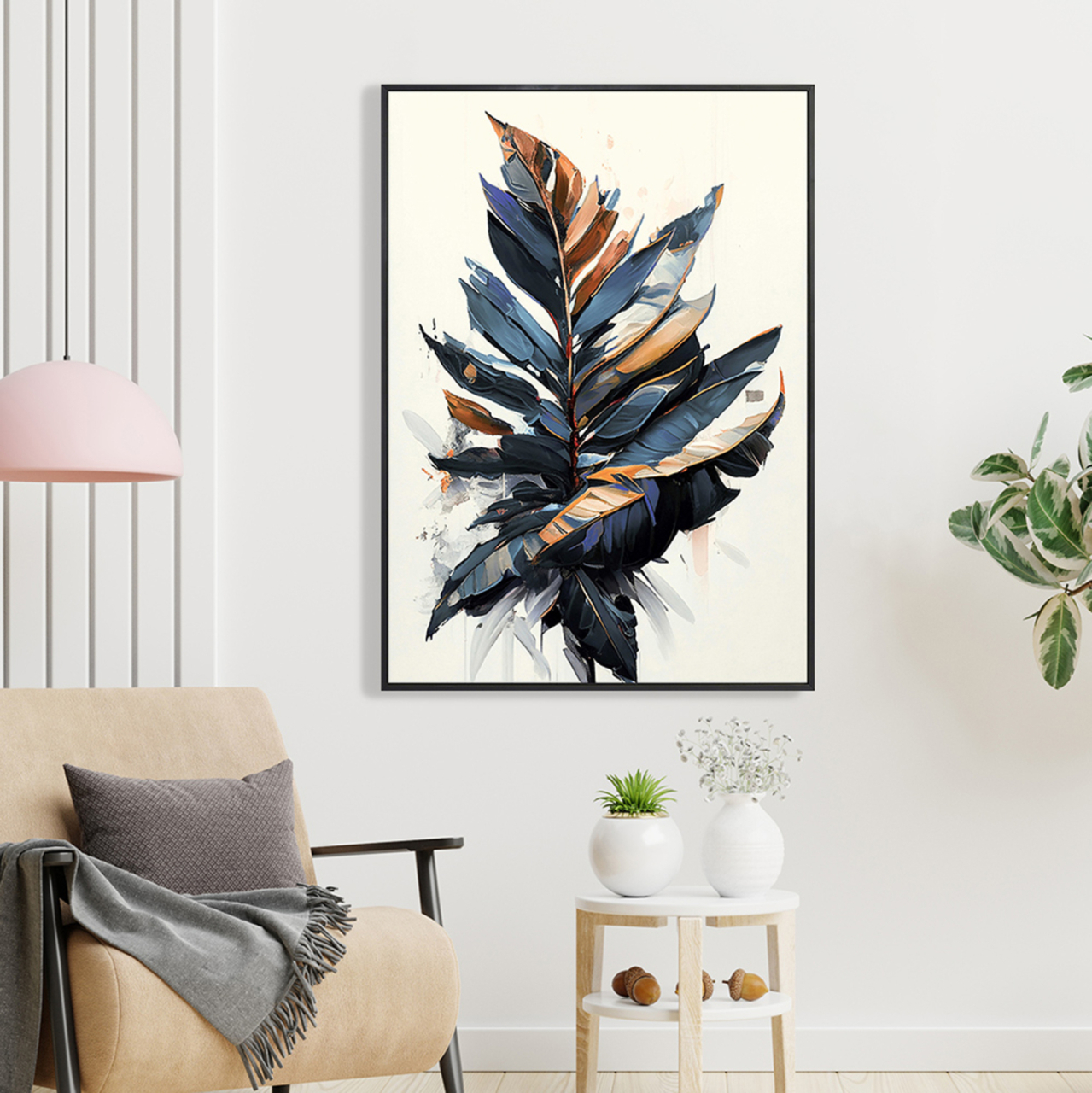 WALL PAINTING TROPICO HM4547.01 BLACK PS FRAME-PRINTED CANVAS WITH LEAVES 52.5x2.8x72.5Hcm. [3]
