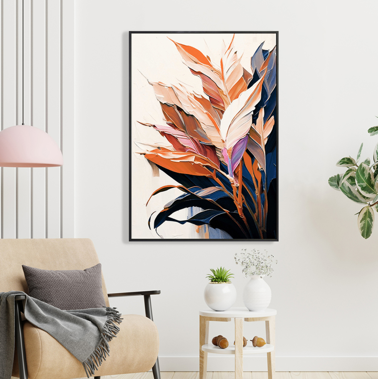 WALL PAINTING TROPICO HM4547.02 BLACK PS FRAME-PRINTED CANVAS WITH LEAVES 52.5x2.8x72.5Hcm. [3]