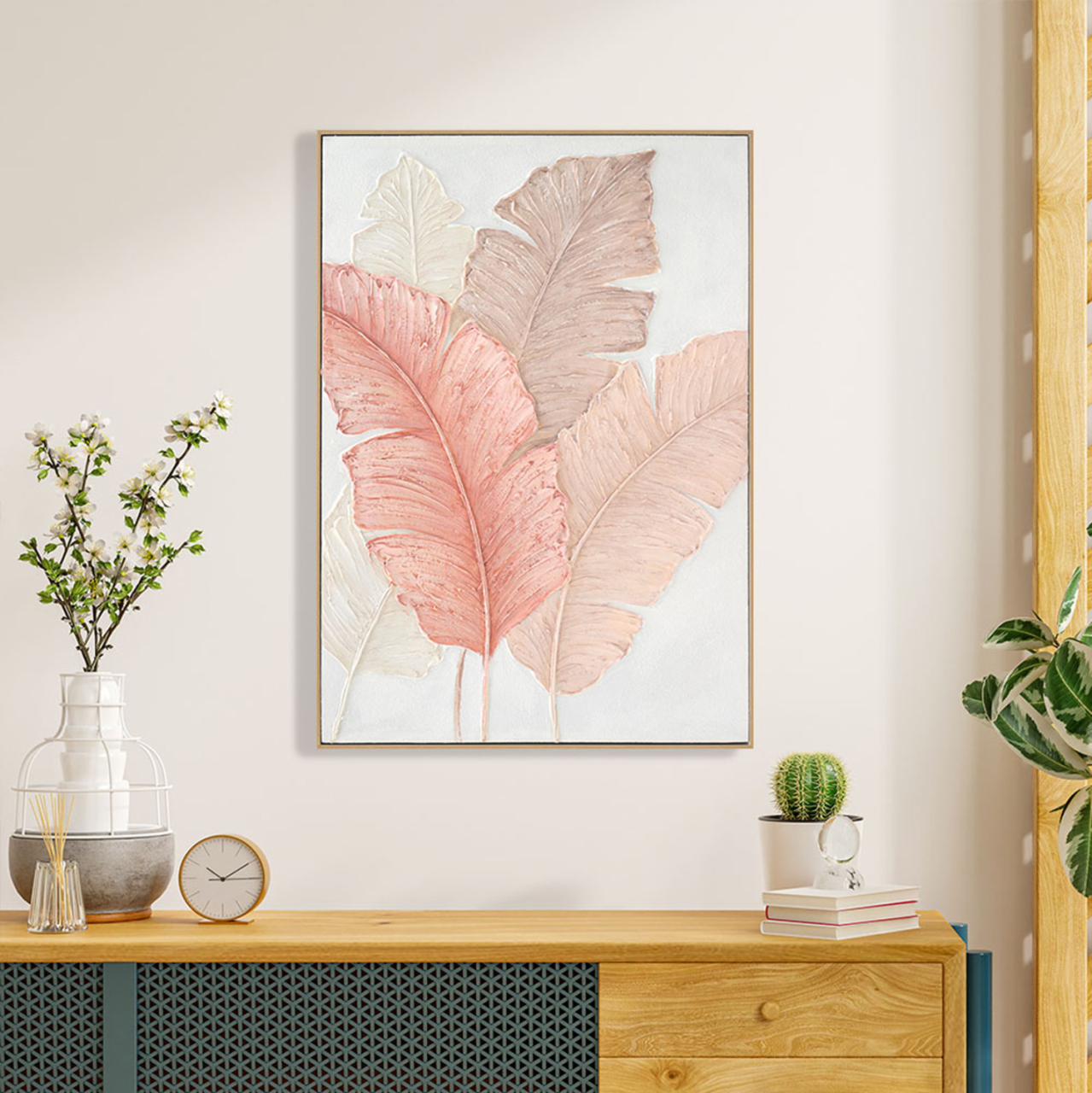 WALL PAINTING TROPICO HM4556 WITH BEIGE PS FRAME-CANVAS BROAD LEAVES 72x4,5x102Hcm. [3]