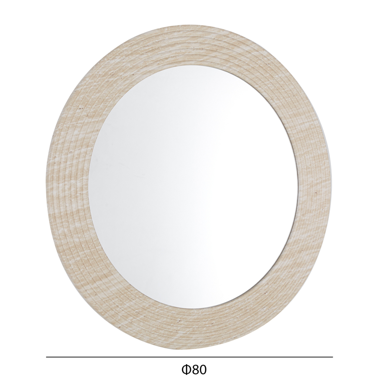 WALL ROUND MIRROR FONTE HM4880 MDF WITH PVC FRAME IN TRAVERTINE COLOR SCHEME Φ80cm [3]