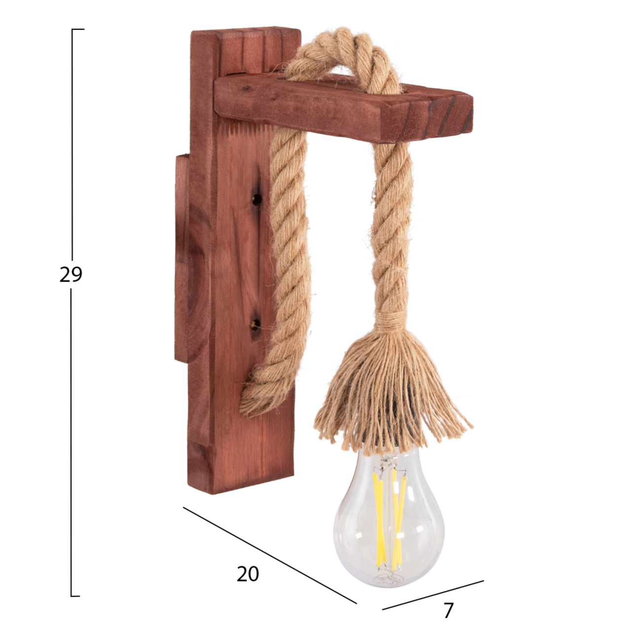 WALL SCONCE BARN HM4469 WOODEN BASE-HEMP ROPE [Ε27] 7x20x29Hcm. [2]