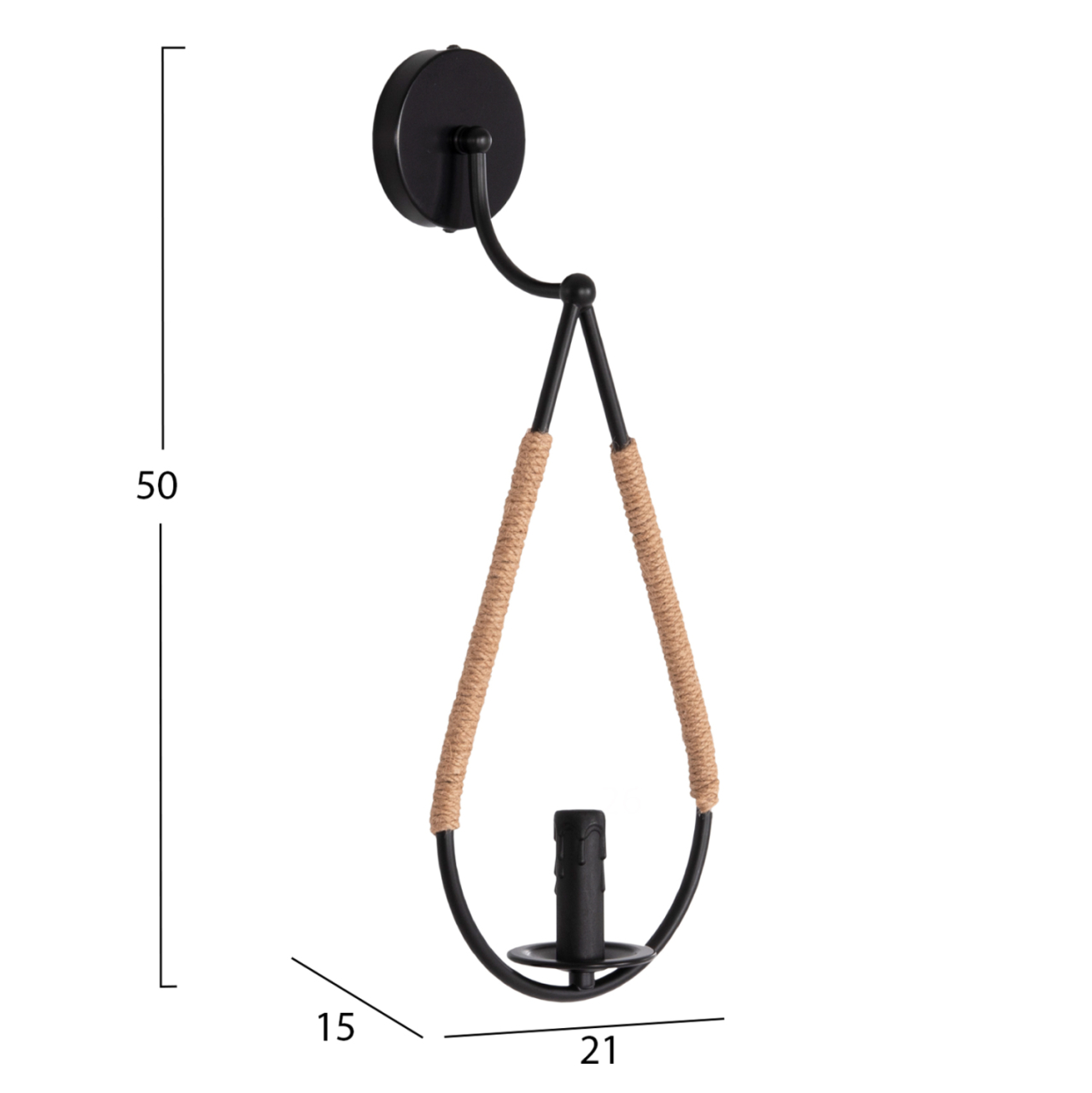 WALL SCONCE DROPLET HM4482 METAL-HEMP ROPE [E14] 21x15x50Hcm. [2]