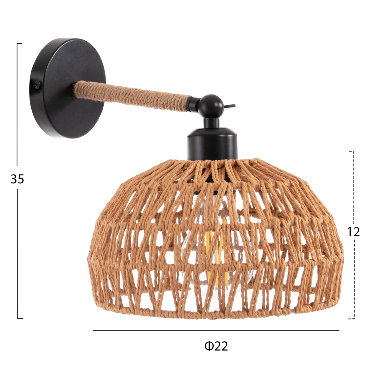 WALL SCONCE GLIDE HM4475 METAL BASE-HEMP ROPE-[E27] 22x22x35-21Hcm. [2]