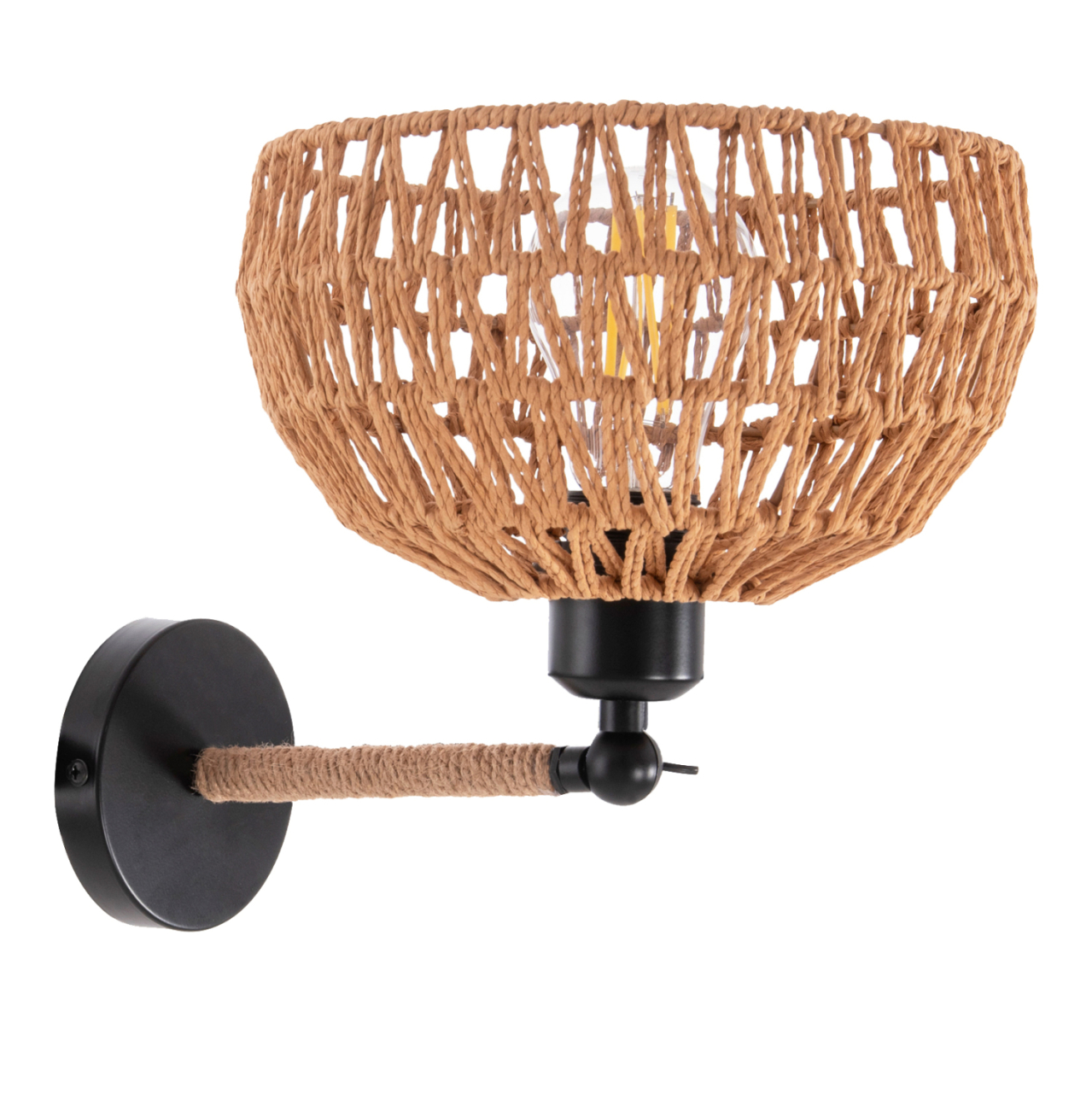 WALL SCONCE GLIDE HM4475 METAL BASE-HEMP ROPE-[E27] 22x22x35-21Hcm. [3]