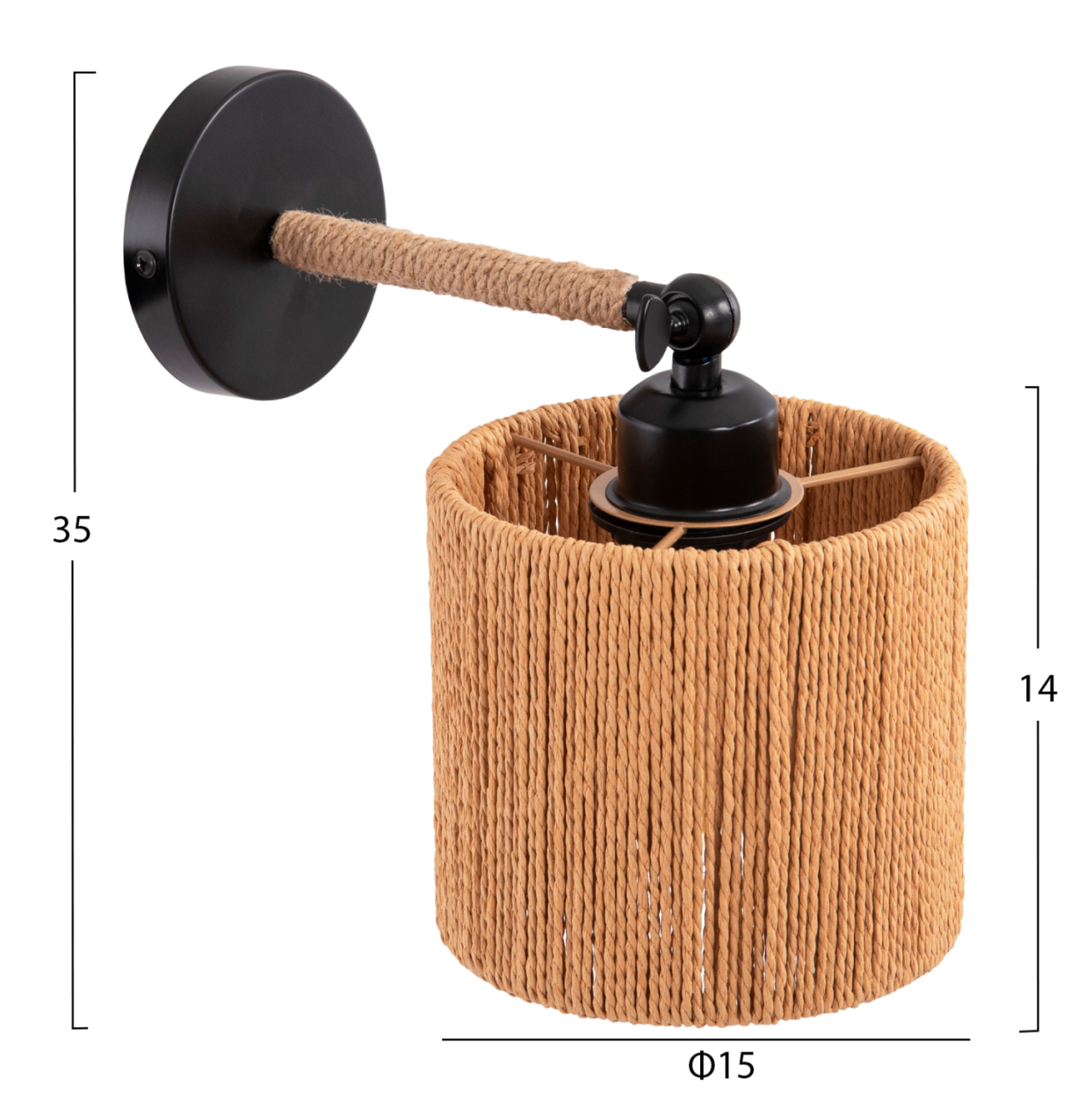 WALL SCONCE LANT HM4476 METAL BASE-HEMP ROPE- [E27] 15x15x35-23Hcm. [2]