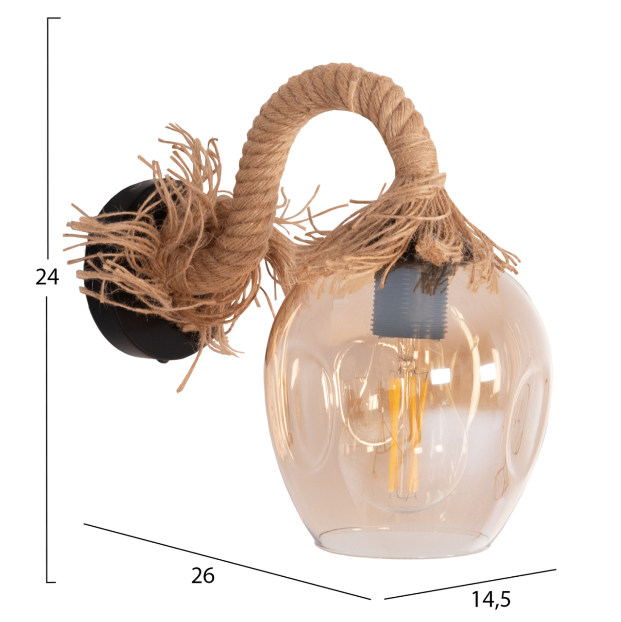 WALL SCONCE POPPER HM4481 METAL-ROPE-GLASS 14.5x26x24Hcm. [2]