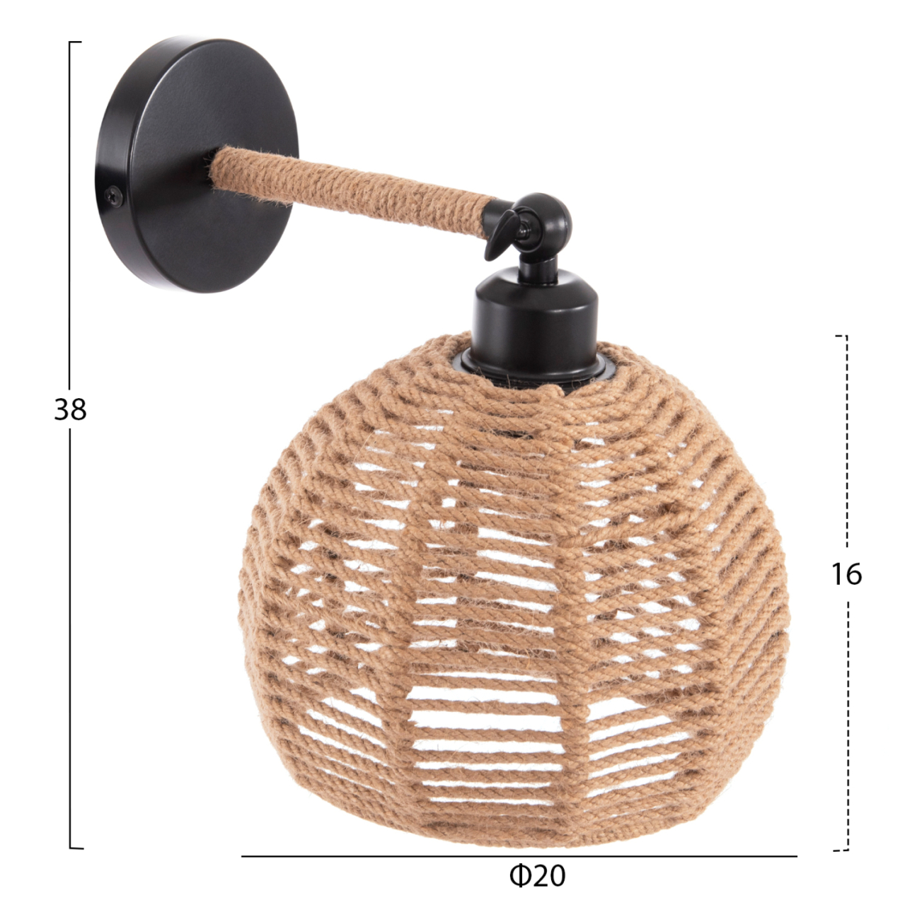 WALL SCONCE STOLT HM4483 METAL BASE-HEMP ROPE-[E27] 20x20x38-24Hcm. [2]