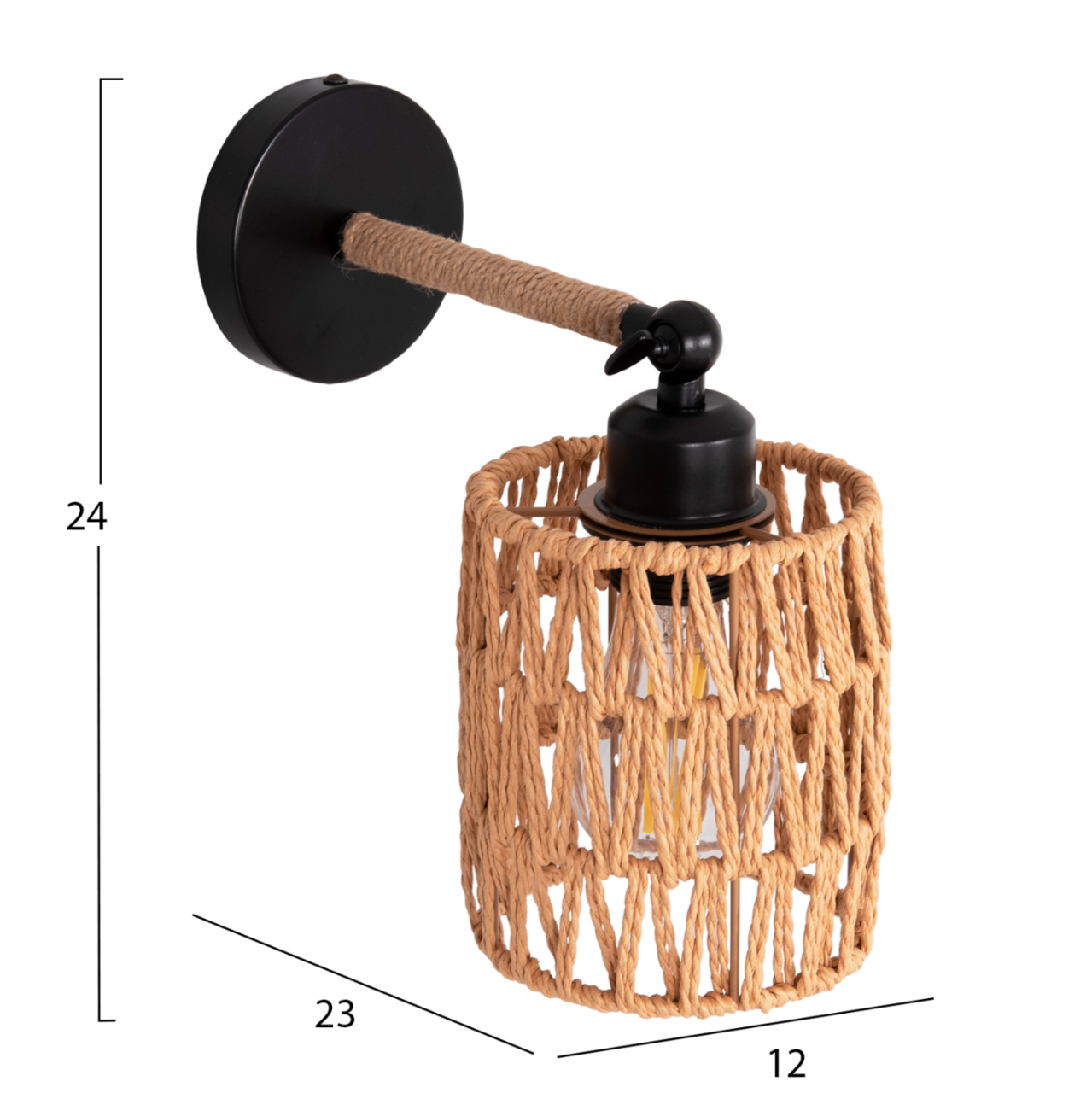 WALL SCONCE STOLT2 HM4484 METAL BASE-HEMP ROPE-[E27] 12x23x24Hcm. [2]