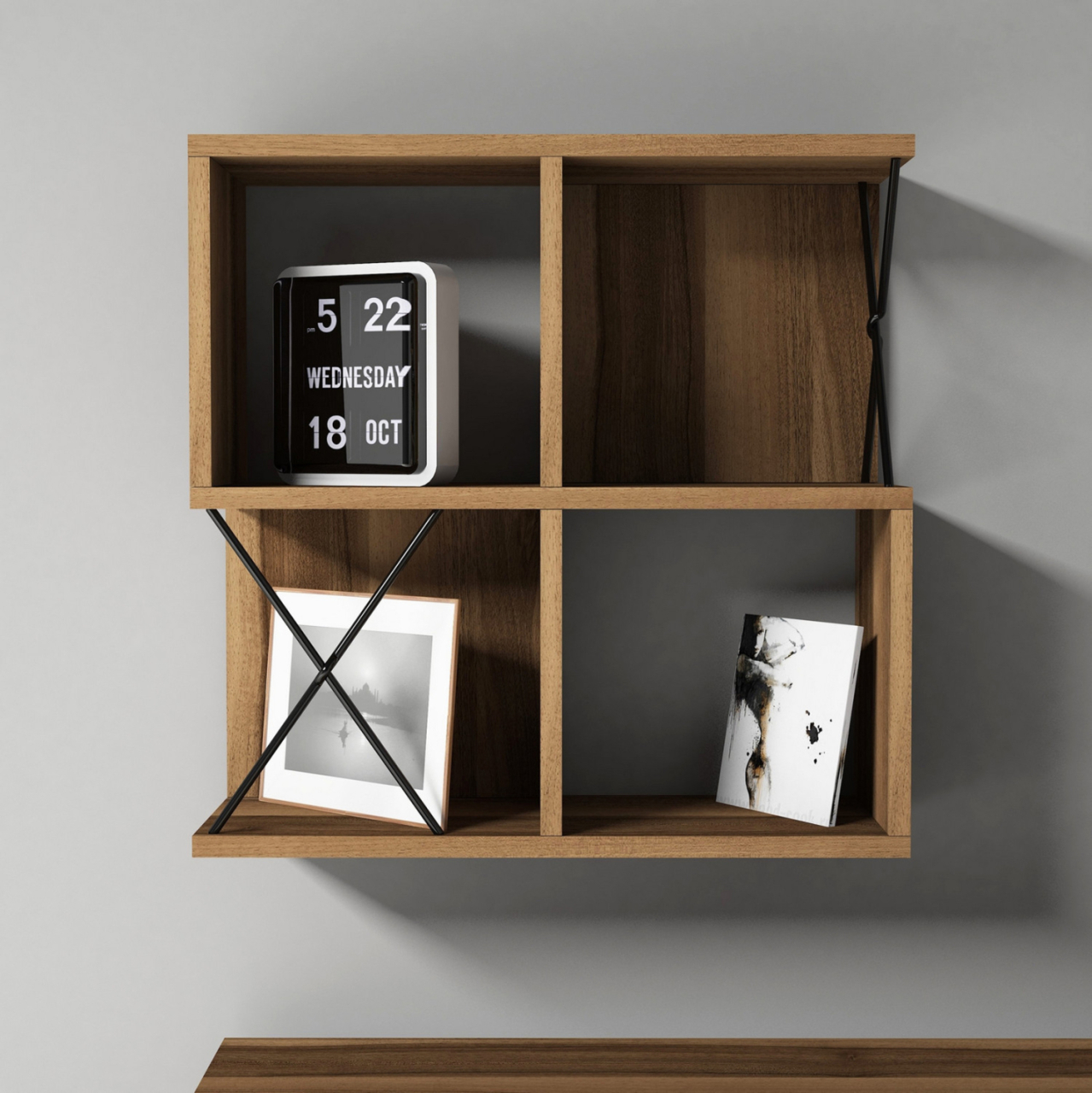 WALL SHELF ΗΜ9520.02 MELAMINE IN WALNUT COLOR 60x24x60Hcm. [3]