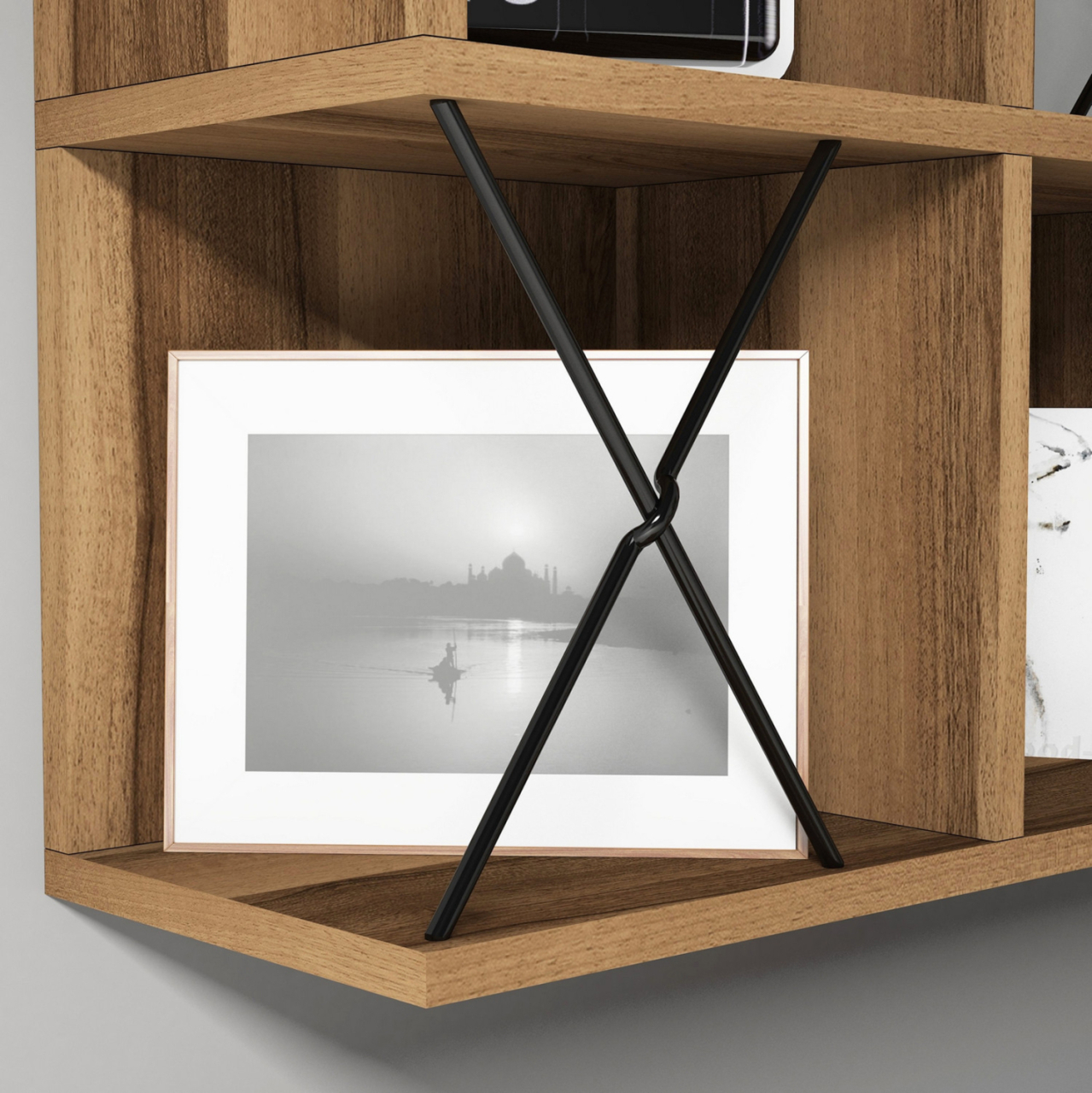 WALL SHELF ΗΜ9520.02 MELAMINE IN WALNUT COLOR 60x24x60Hcm. [4]