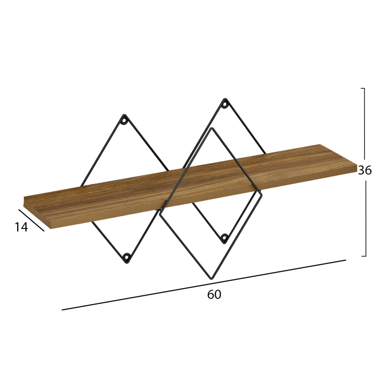 WALL SHELF CHANTRIA HM8934.11 MELAMINE IN OAK COLOR-METAL IN BLACK 60x14x36Hcm. [2]