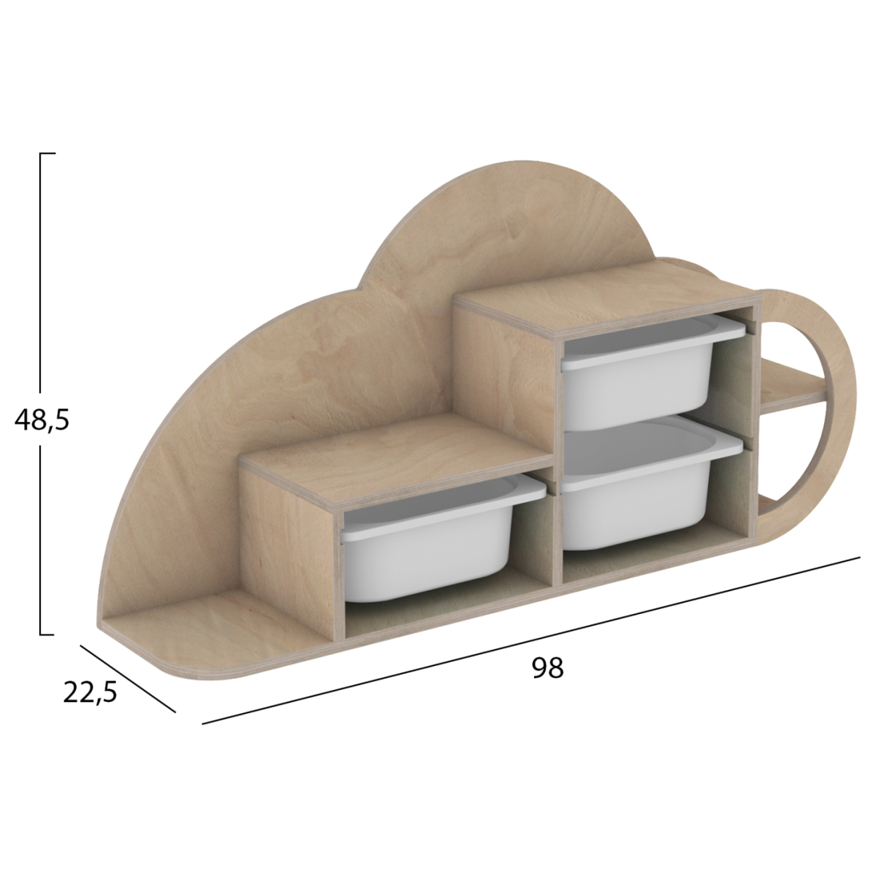 WALL SHELF COBB HM18227.03 BIRCH WOOD IN NATURAL-WHITE P.E. DRAWERS 98x22,5x48,5Hcm. [2]