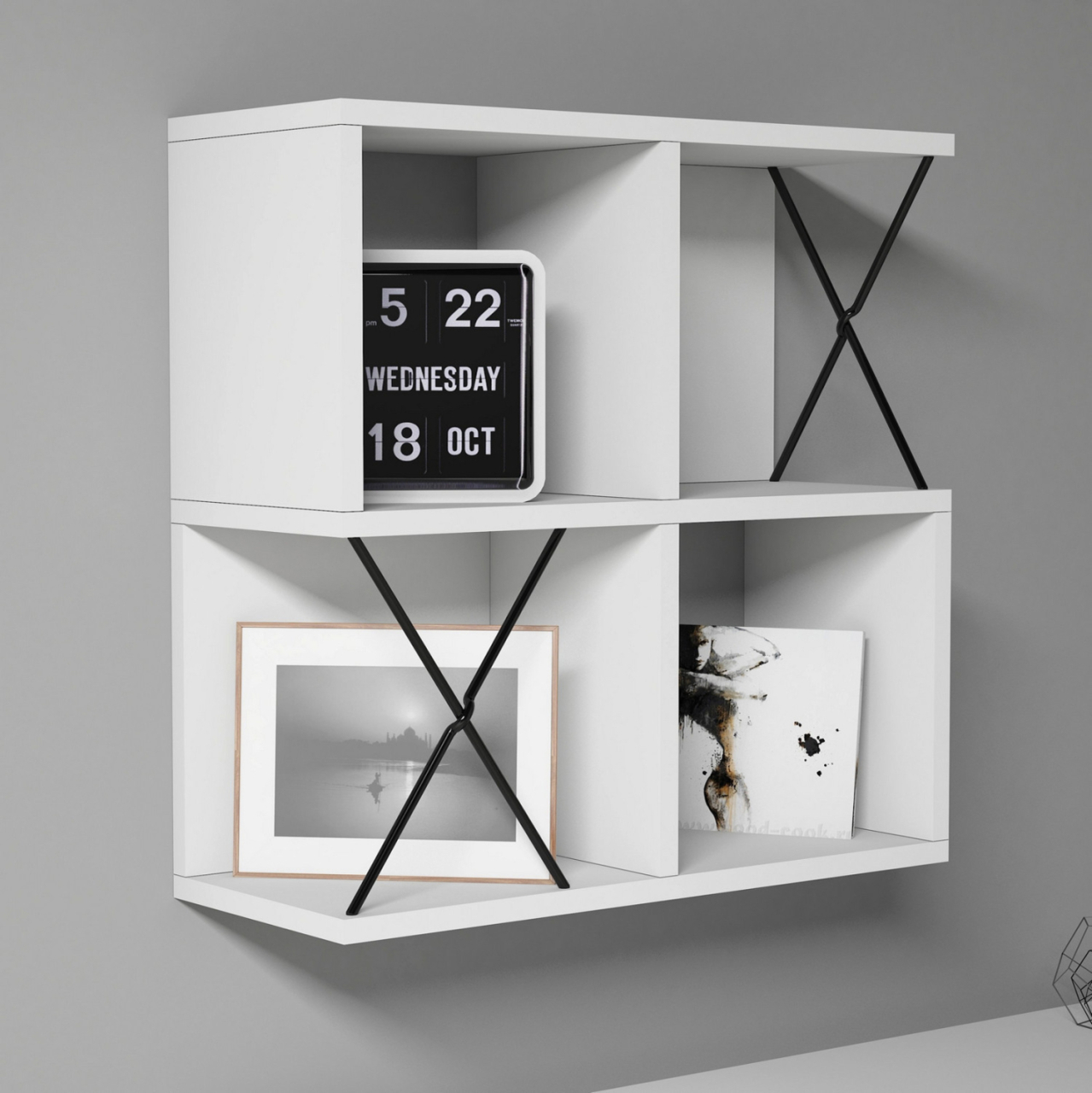 WALL SHELF HM9520.03 MELAMINE IN WHITE COLOR 60x24x60Hcm. [3]