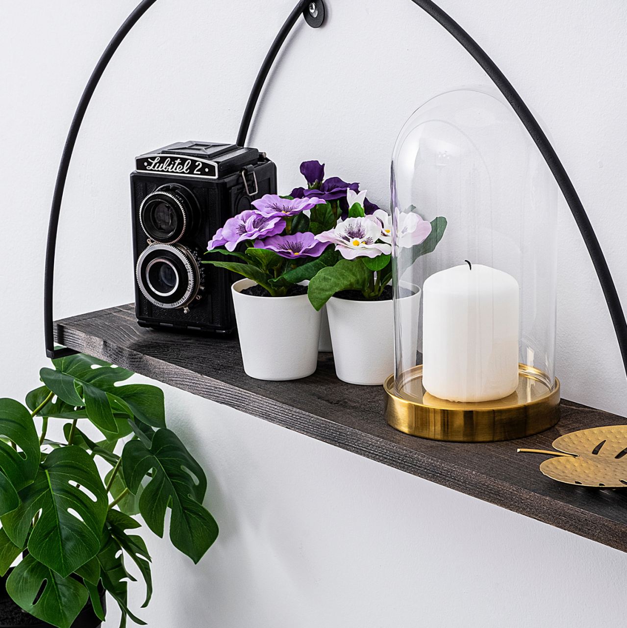 WALL SHELF MADE OF FIR WOOD AND BLACK METAL HM9112.01 60x15x30Y cm. [4]