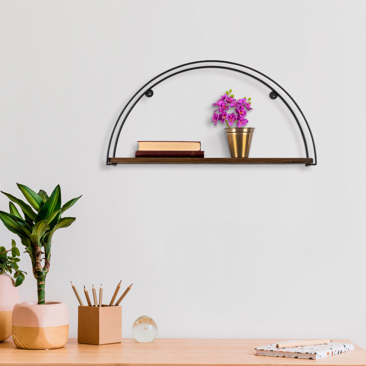 WALL SHELF MADE OF FIR WOOD AND BLACK METAL HM9112.01 60x15x30Y cm. [6]