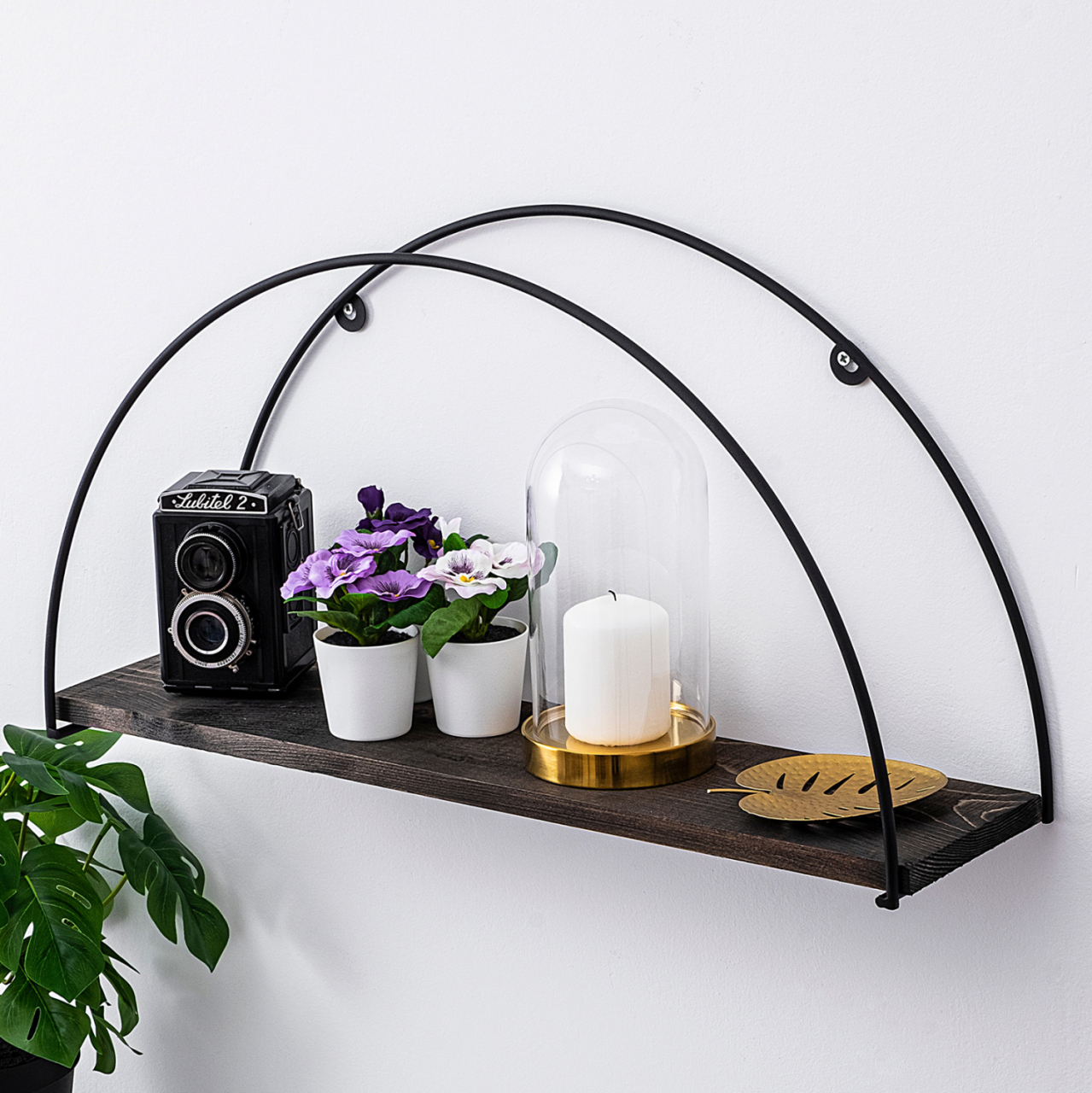 WALL SHELF MADE OF FIR WOOD AND BLACK METAL HM9112.01 60x15x30Y cm. [3]