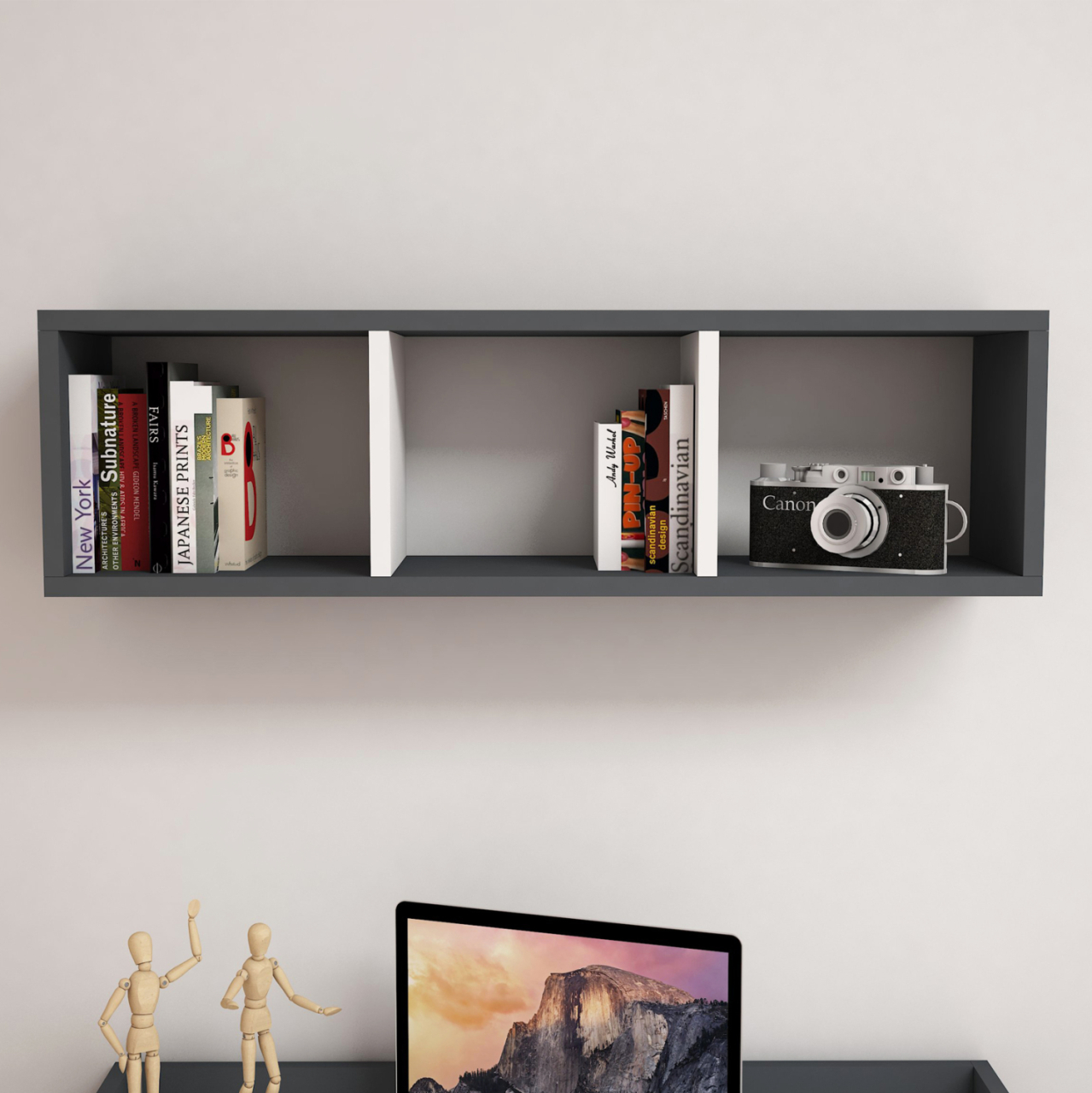 WALL SHELF MELAMINE GREY and WHITE 90x22x25,6Hcm.HM9228.13 [3]