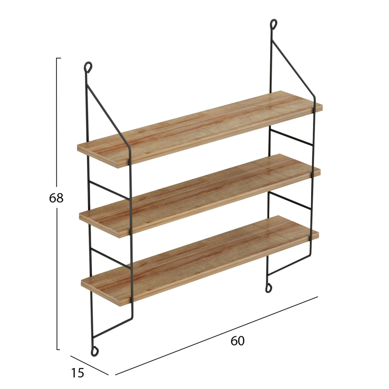 WALL SHELVES ACHALA HM9185.11 MELAMINE IN NATURAL OAK 60x15x68Hcm. [2]