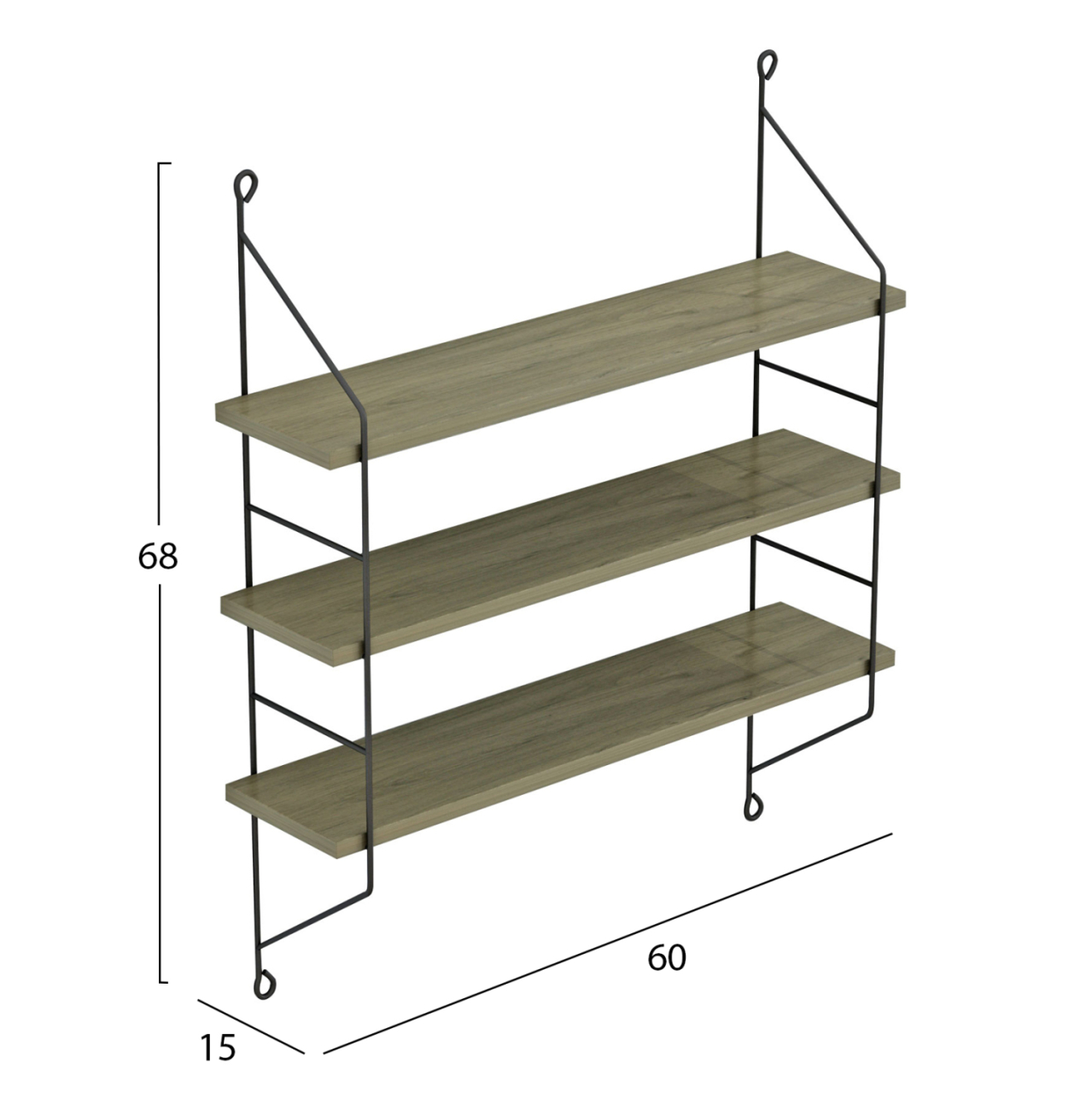 WALL SHELVES ACHALA HM9185.12 MELAMINE IN OLIVE GREY 60x15x68Hcm. [2]