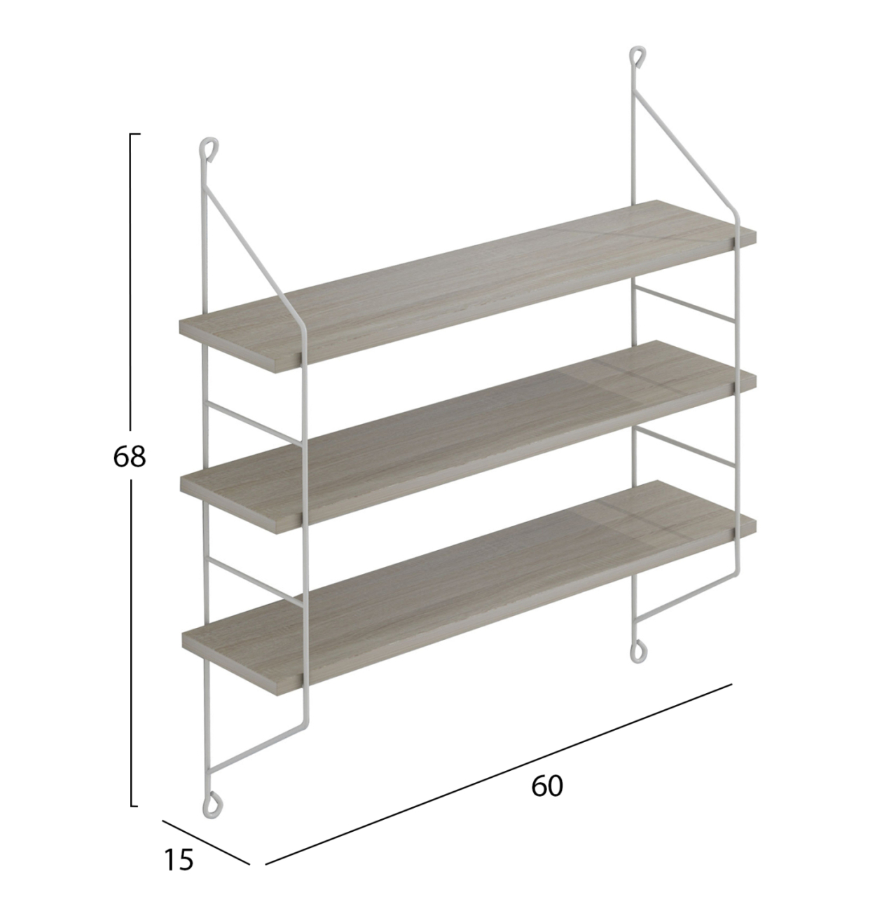 WALL SHELVES ACHALA HM9185.15 MELAMINE IN SONOMA-WHITE FRAME 60x15x68Hcm. [2]