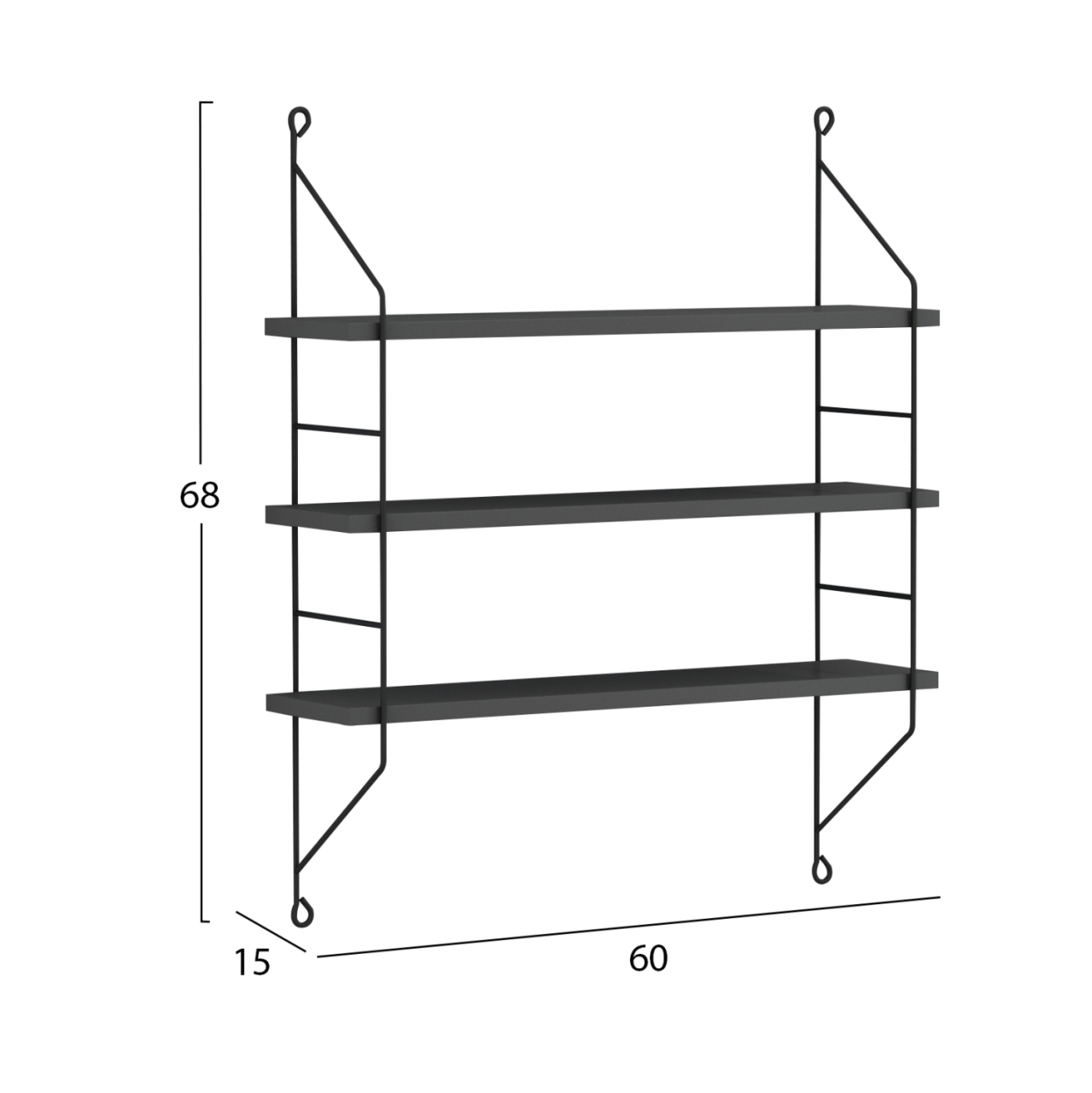 WALL SHELVES ACHALA HM9185.20 MELAMINE IN DARK GREY 60x15x68Hcm. [2]
