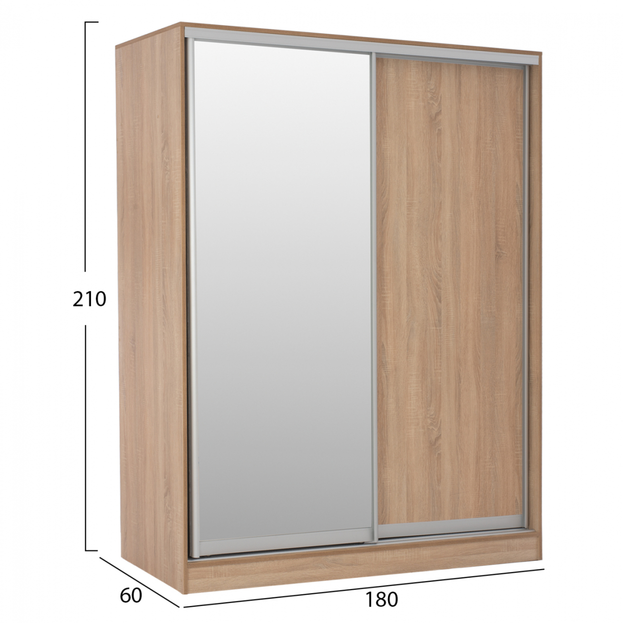 WARDROBE 180X60X210 SLIDING DOORS WITH MIRROR SONAMA OAK HM2437 [2]