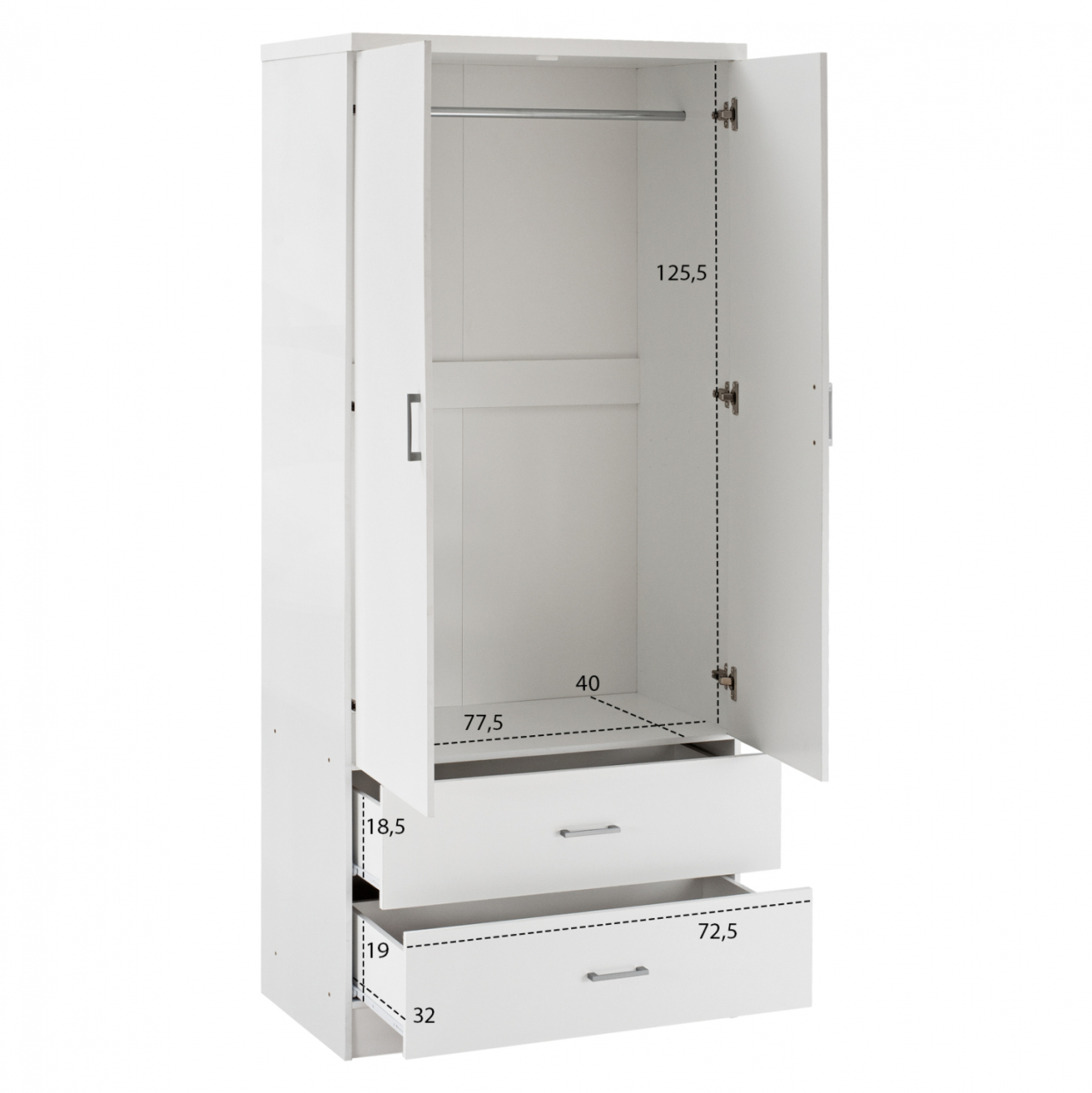 WARDROBE 2 DOORS WITH 2 DRAWERS HM338.05 WHITE 80Χ42,5Χ180,5Υ cm. [3]
