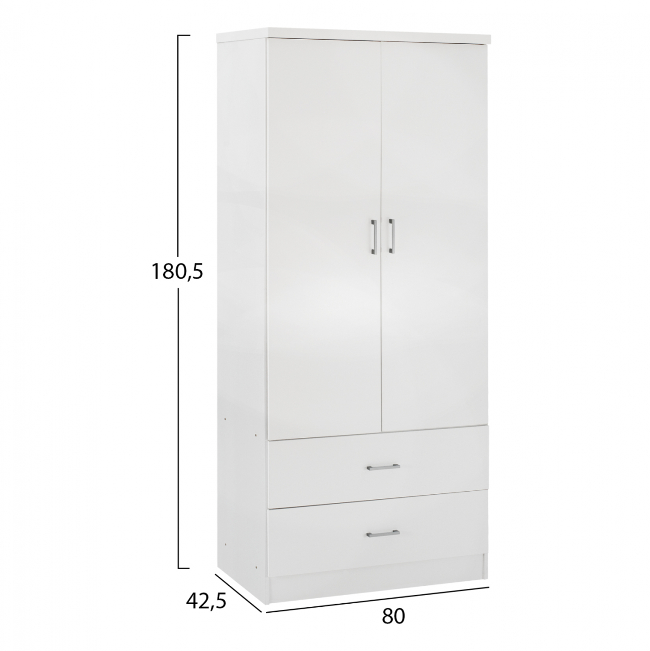 WARDROBE 2 DOORS WITH 2 DRAWERS HM338.05 WHITE 80Χ42,5Χ180,5Υ cm. [2]