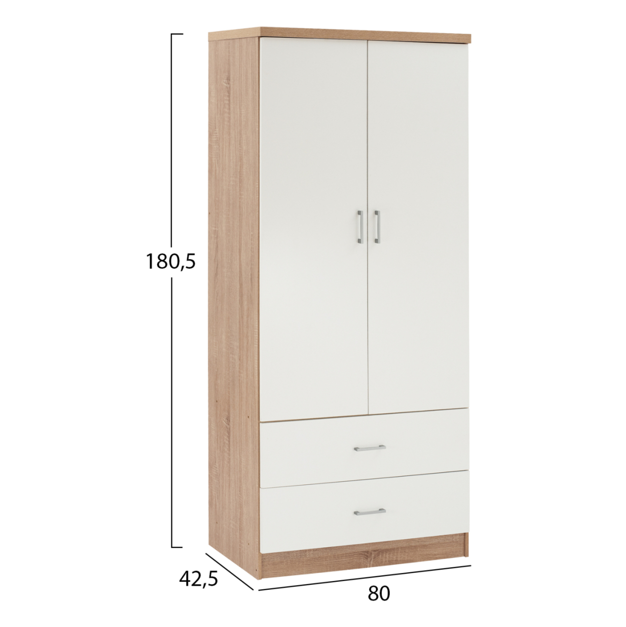 WARDROBE 2 DOORS WITH 2 DRAWERS HM338.06 SONAMA-WHITE 80Χ42,5Χ180,5Υ cm. [2]