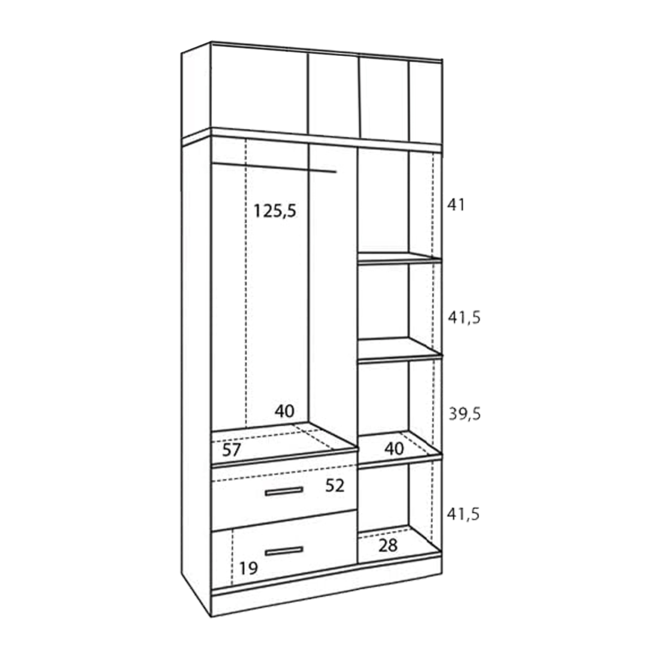 Wardrobe 3 Door and Loft with 2 drawers Zebrano 90x42x241 [2]