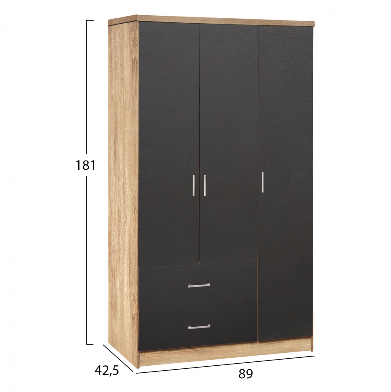 Wardrobe 3 Doors with 2 drawers HM340.04 Sonama 89.2x42x181cm [2]