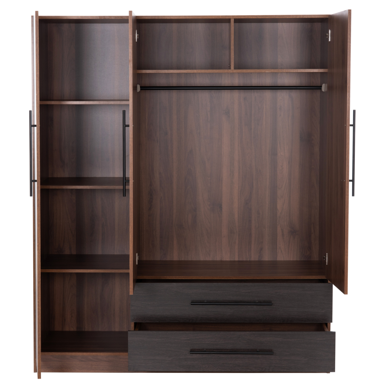 WARDROBE 3-LEAF WITH 2 DRAWERS CARYS HM746.11 MELAMINE IN WALNUT/ZEBRANO 150x55.5x180Hcm [3]