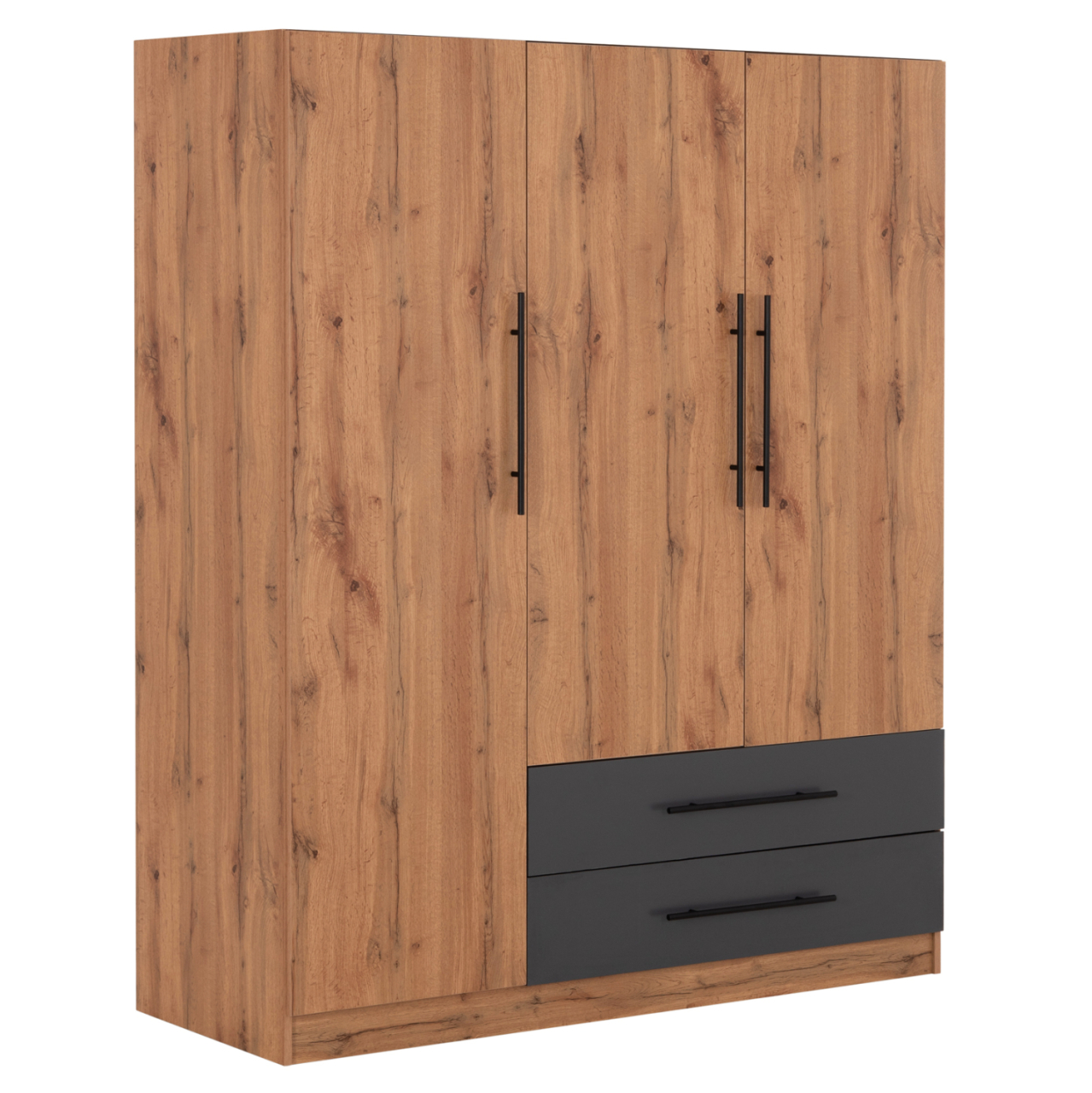 WARDROBE 3-LEAF WITH 2 DRAWERS CARYS HM746.12 MELAMINE IN NATURAL/GREY 150x55.5x160Hcm [4]