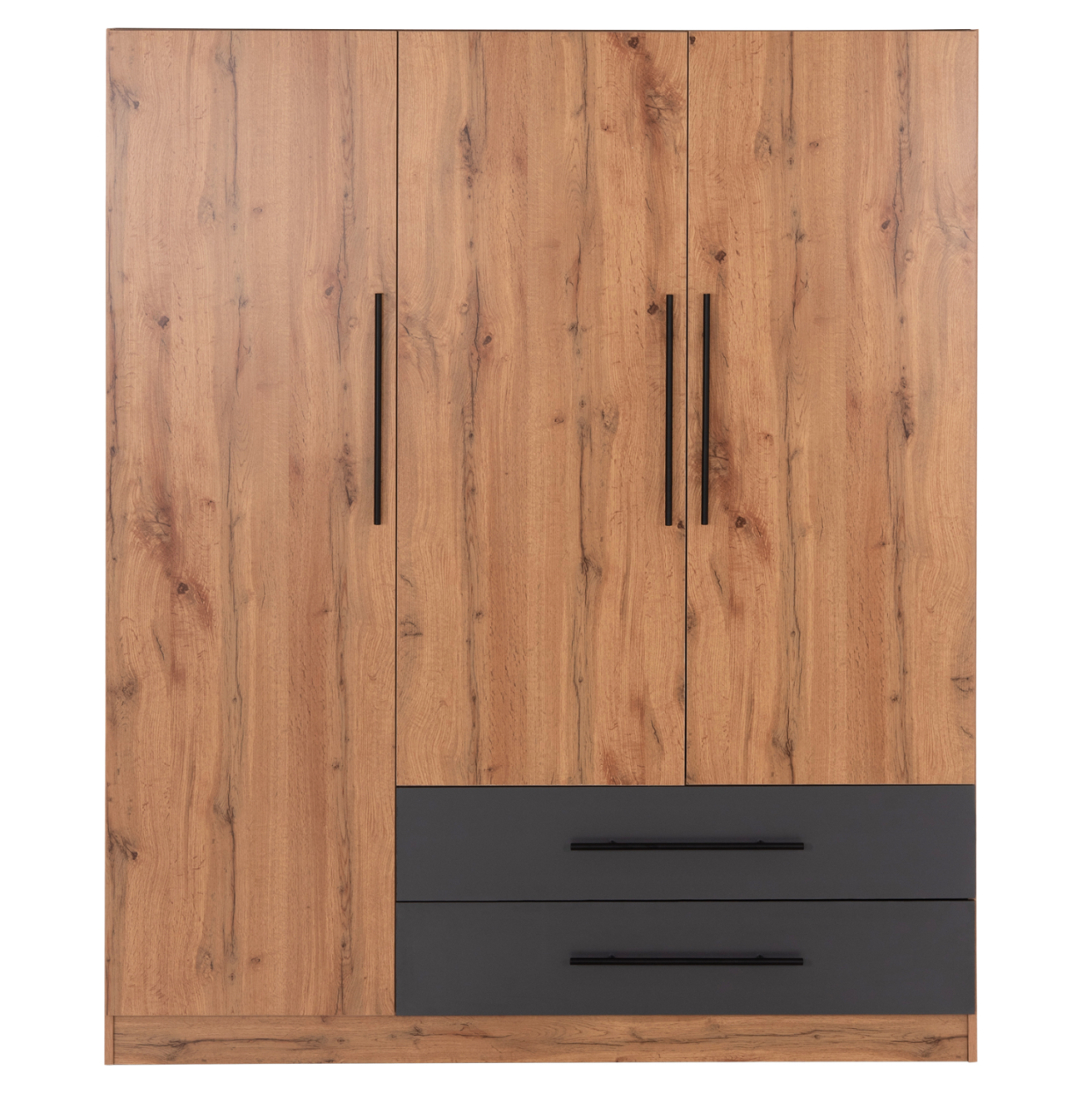 WARDROBE 3-LEAF WITH 2 DRAWERS CARYS HM746.12 MELAMINE IN NATURAL/GREY 150x55.5x160Hcm [3]