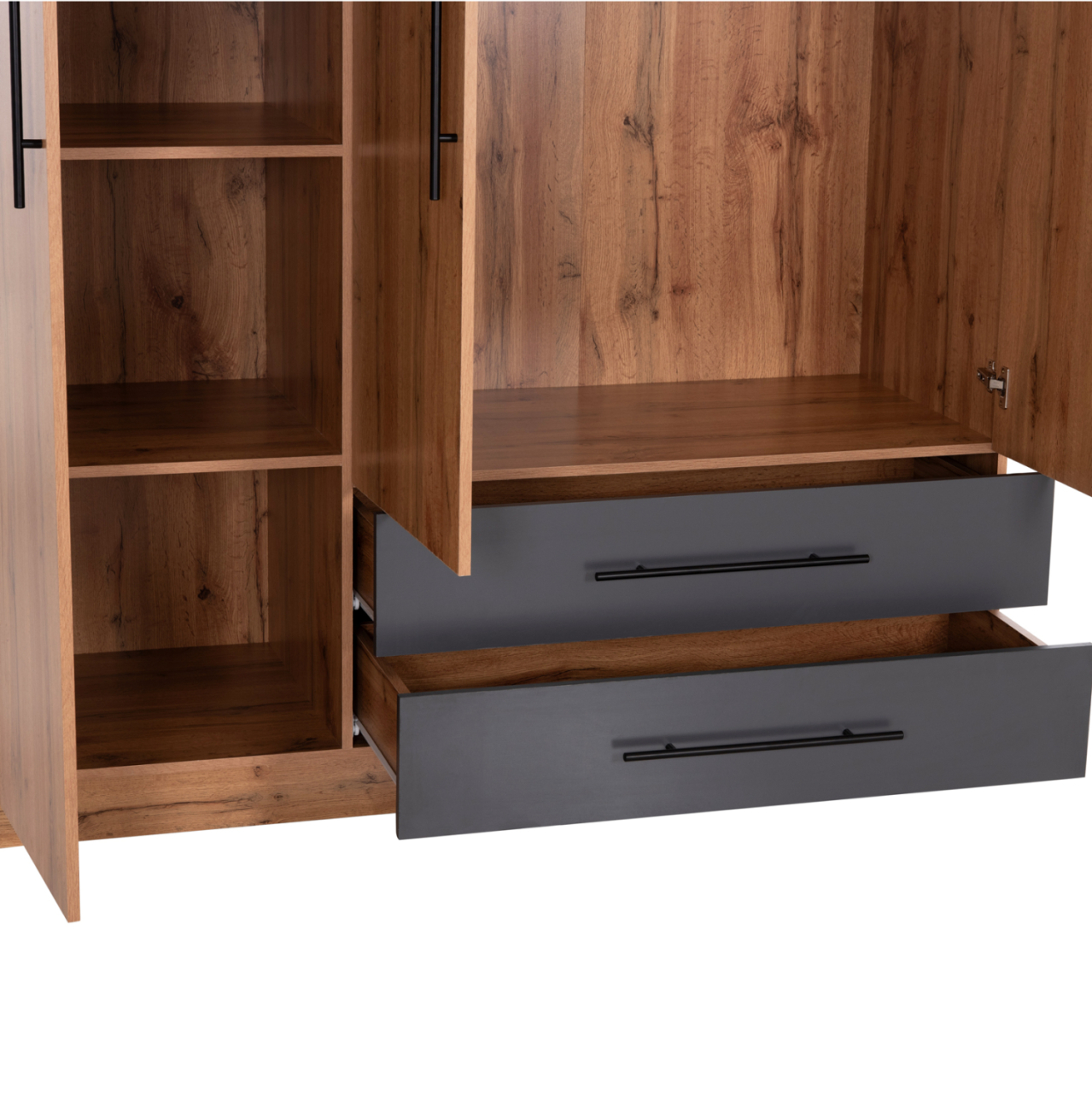WARDROBE 3-LEAF WITH 2 DRAWERS CARYS HM746.12 MELAMINE IN NATURAL/GREY 150x55.5x160Hcm [7]