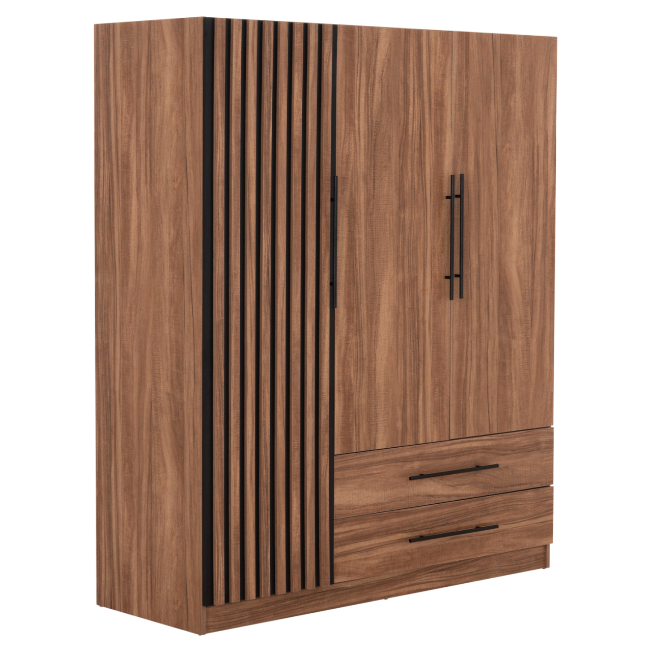 WARDROBE 3-LEAF WITH 2 DRAWERS HARRY HM18390.01 MELAMINE IN NATURAL WOOD and BLACK 150x55x180Hcm [4]
