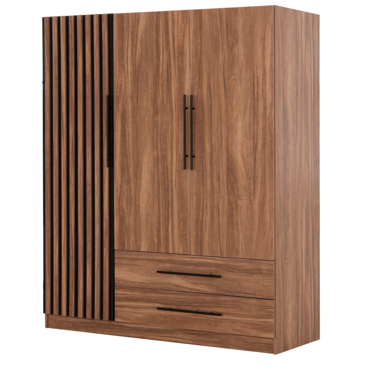 WARDROBE 3-LEAF WITH 2 DRAWERS HARRY HM18390.01 MELAMINE IN NATURAL WOOD and BLACK 150x55x180Hcm [6]