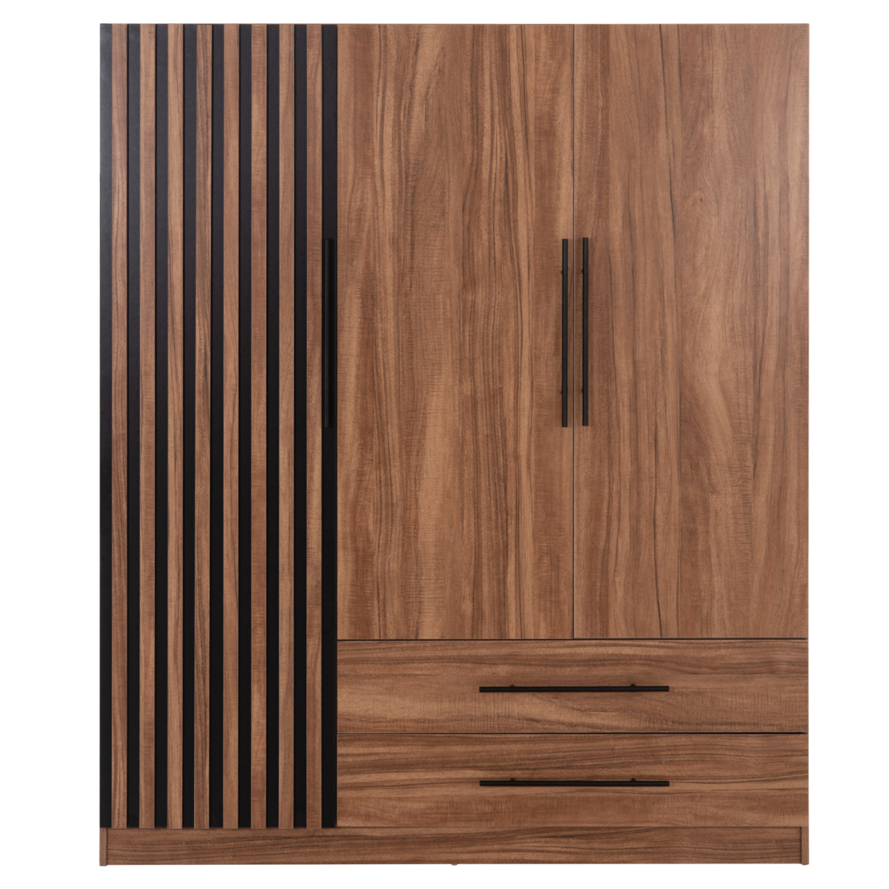 WARDROBE 3-LEAF WITH 2 DRAWERS HARRY HM18390.01 MELAMINE IN NATURAL WOOD and BLACK 150x55x180Hcm [3]