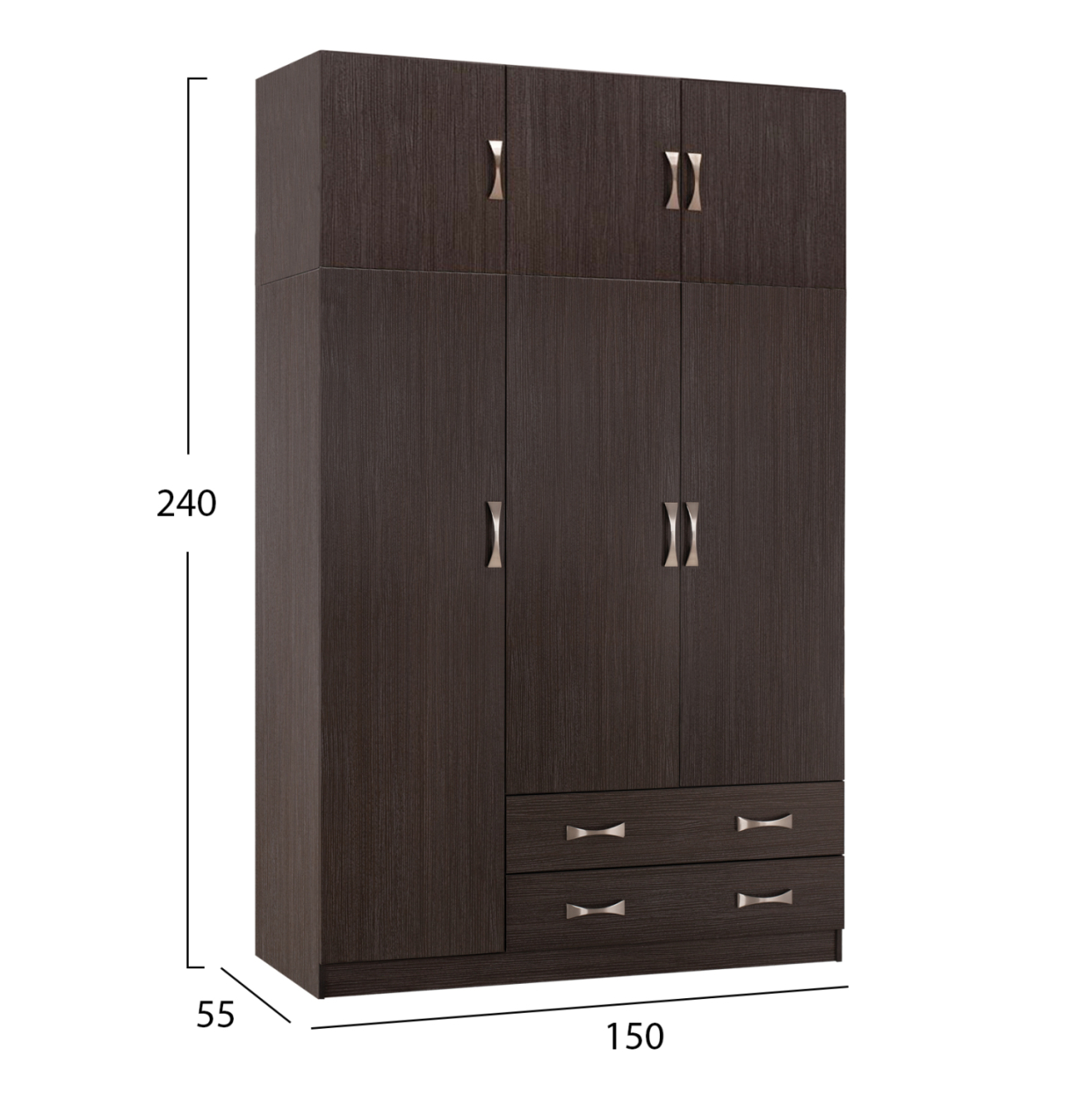 WARDROBE 3-LEAF WITH LOFT CARLY HM10891.01 MELAMINE IN ZEBRANO 150x55x240Hcm [2]