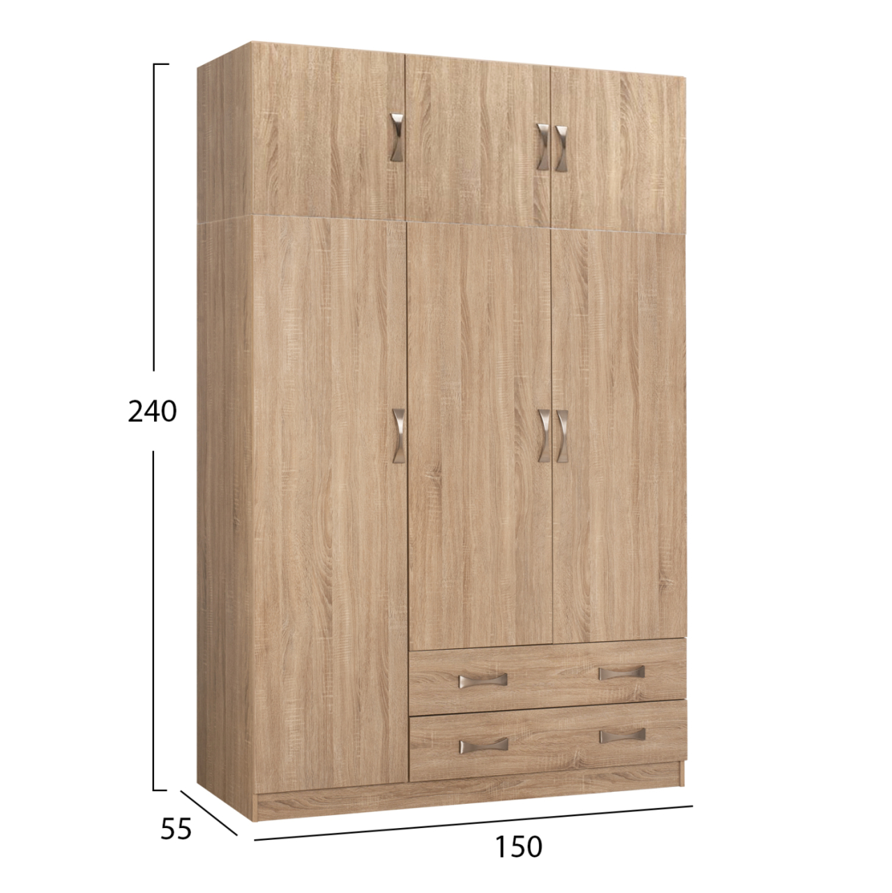 WARDROBE 3-LEAF WITH LOFT CARLY HM10891.02 MELAMINE IN SONAMA 150x55x240Hcm [2]