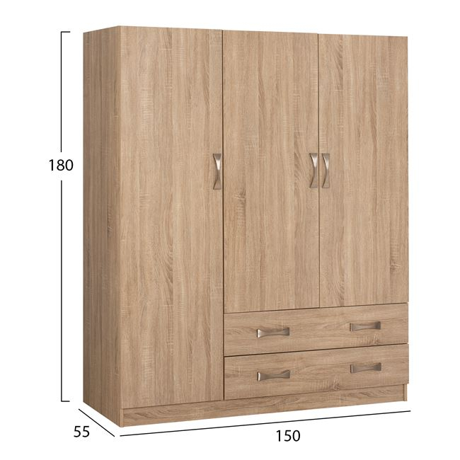 Wardrobe 3Door with 2Drawers HM384.02 Sonama 150x55x180cm [2]