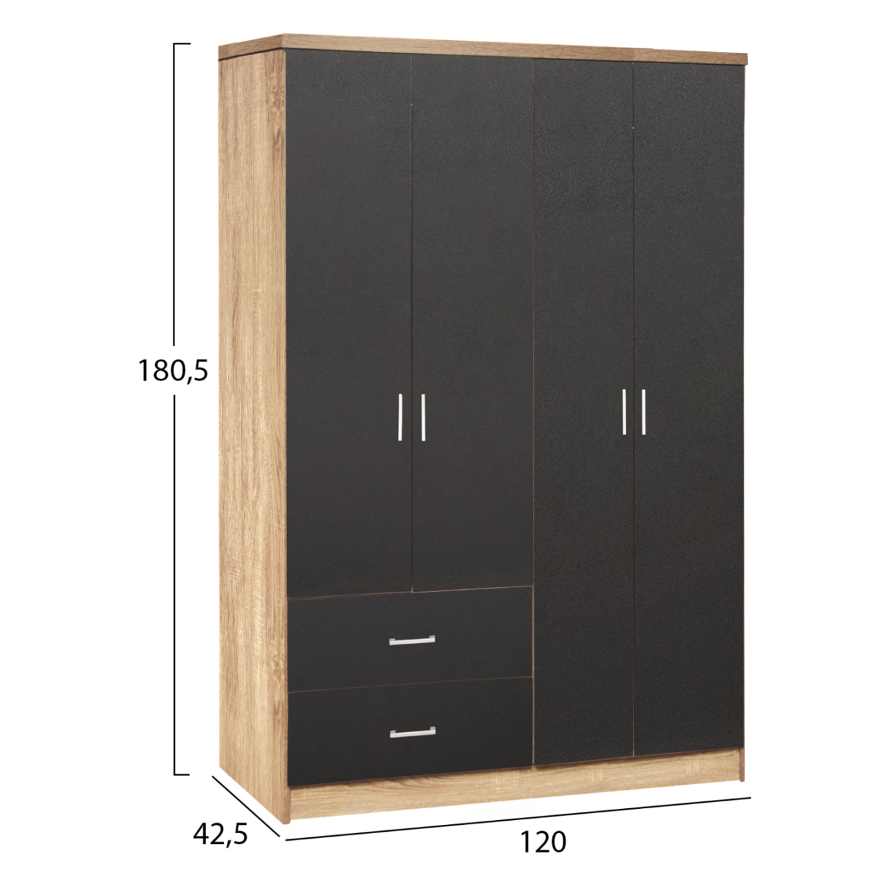 Wardrobe 4 Doors with 2 drawers HM339.04 Sonama-Grey 120x42x181cm [2]