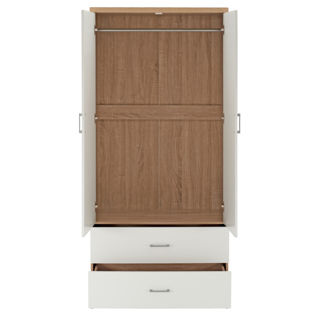 WARDROBE 4-LEAF WITH 4 DRAWERS REINA HM21257 MELAMINE IN WHITE-SONAMA COLOR 160x42.5x180.5Η [4]