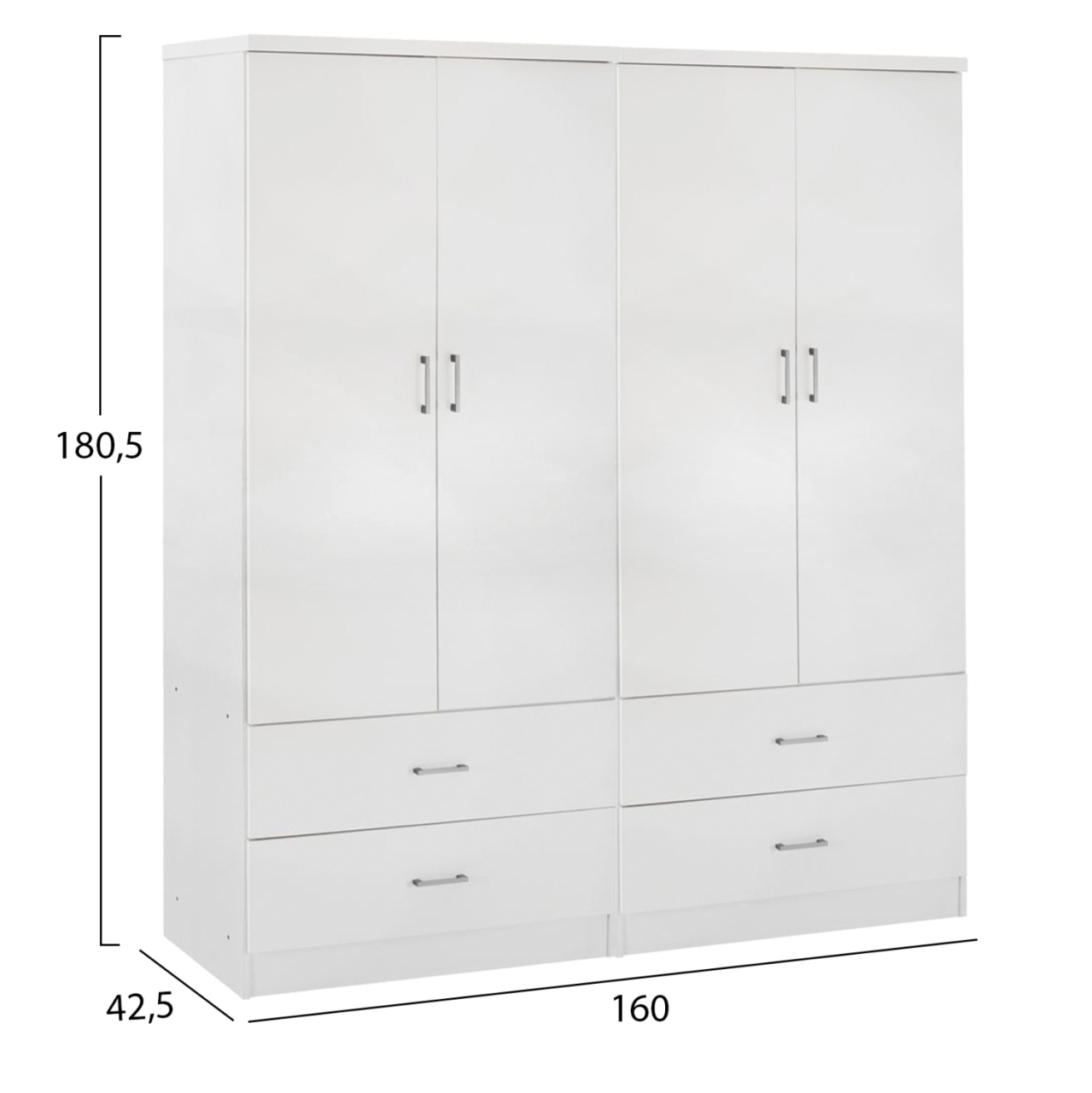 WARDROBE 4-LEAF WITH 4 DRAWERS REINA HM21258 MELAMINE IN WHITE 160x42.5x180.5Η [2]