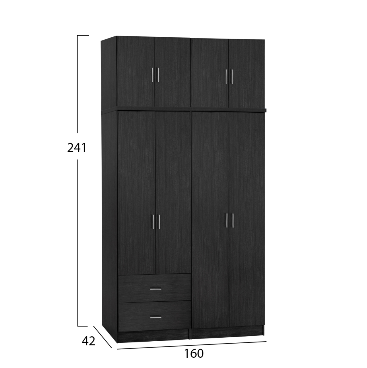 WARDROBE 4-LEAF WITH LOFT and DRAWERS JENNA HM11355.01 MELAMINE IN ZEBRANO 160x42x241Hcm [2]