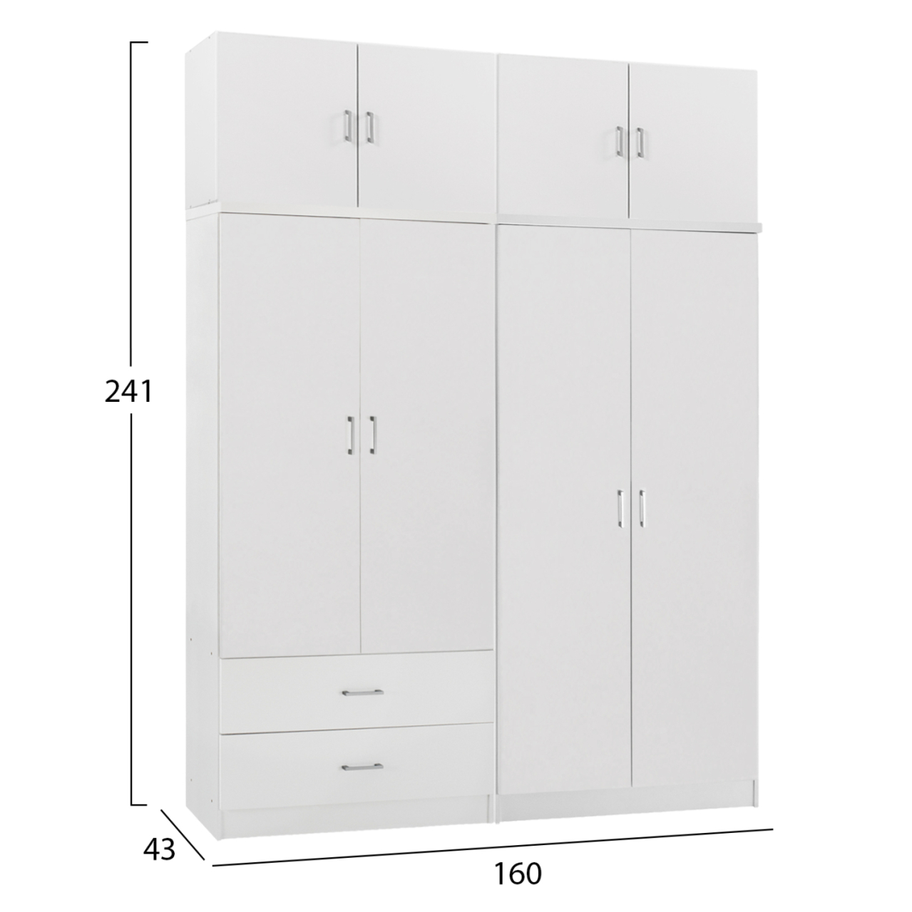 WARDROBE 4-LEAF WITH LOFT and DRAWERS JENNA HM11355.05 MELAMINE IN WHITE 160x43x240Hcm [2]